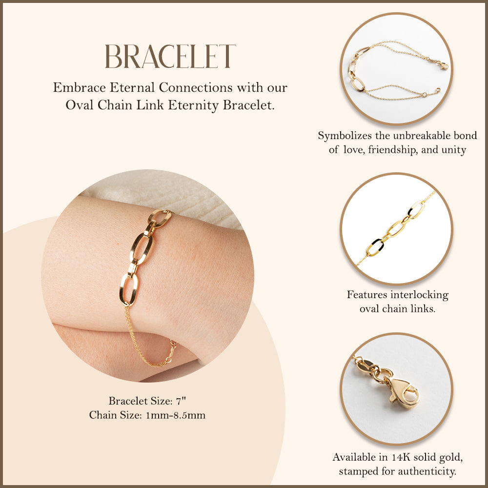 14K Yellow Gold Oval Chain Link Eternity Bracelet 7", view 3