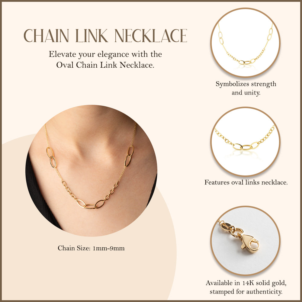 14K Yellow Gold Oval Chain Link Necklace, view 3