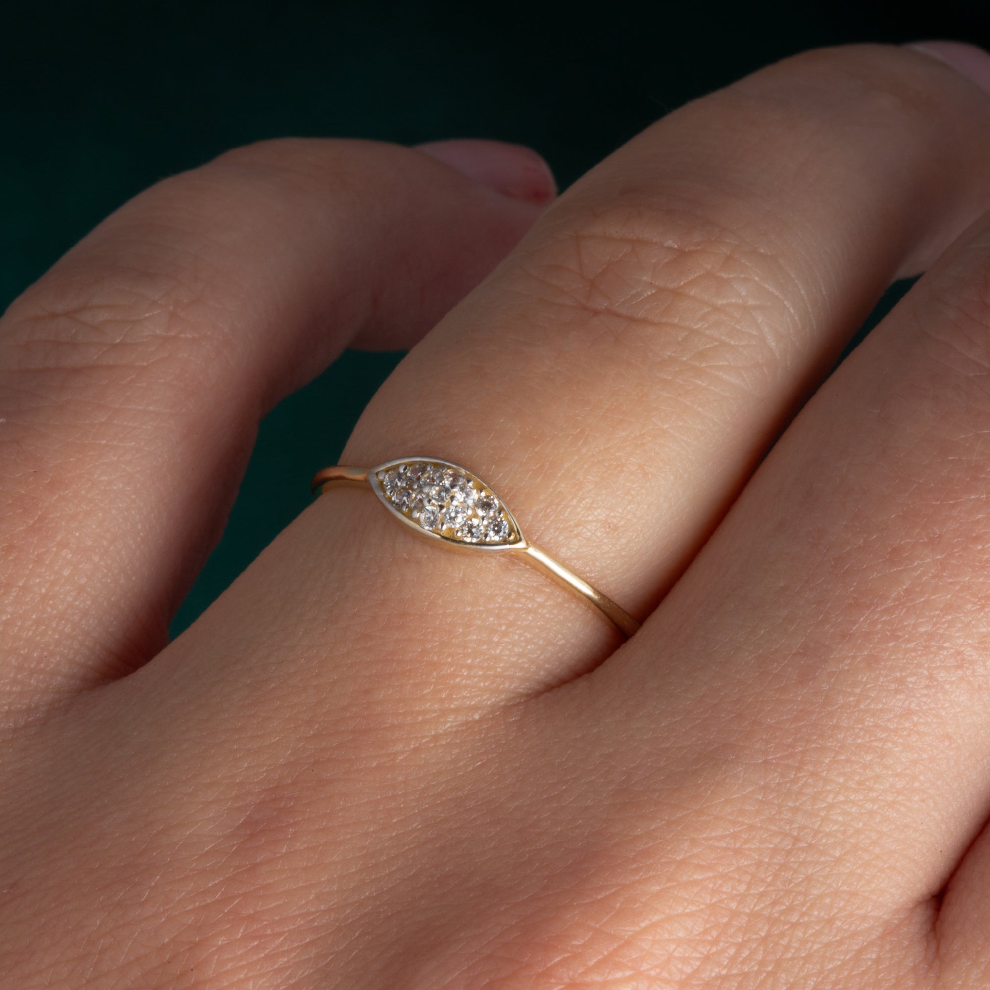 14K Yellow Gold Oval CZ Eye Band Ring, view 2