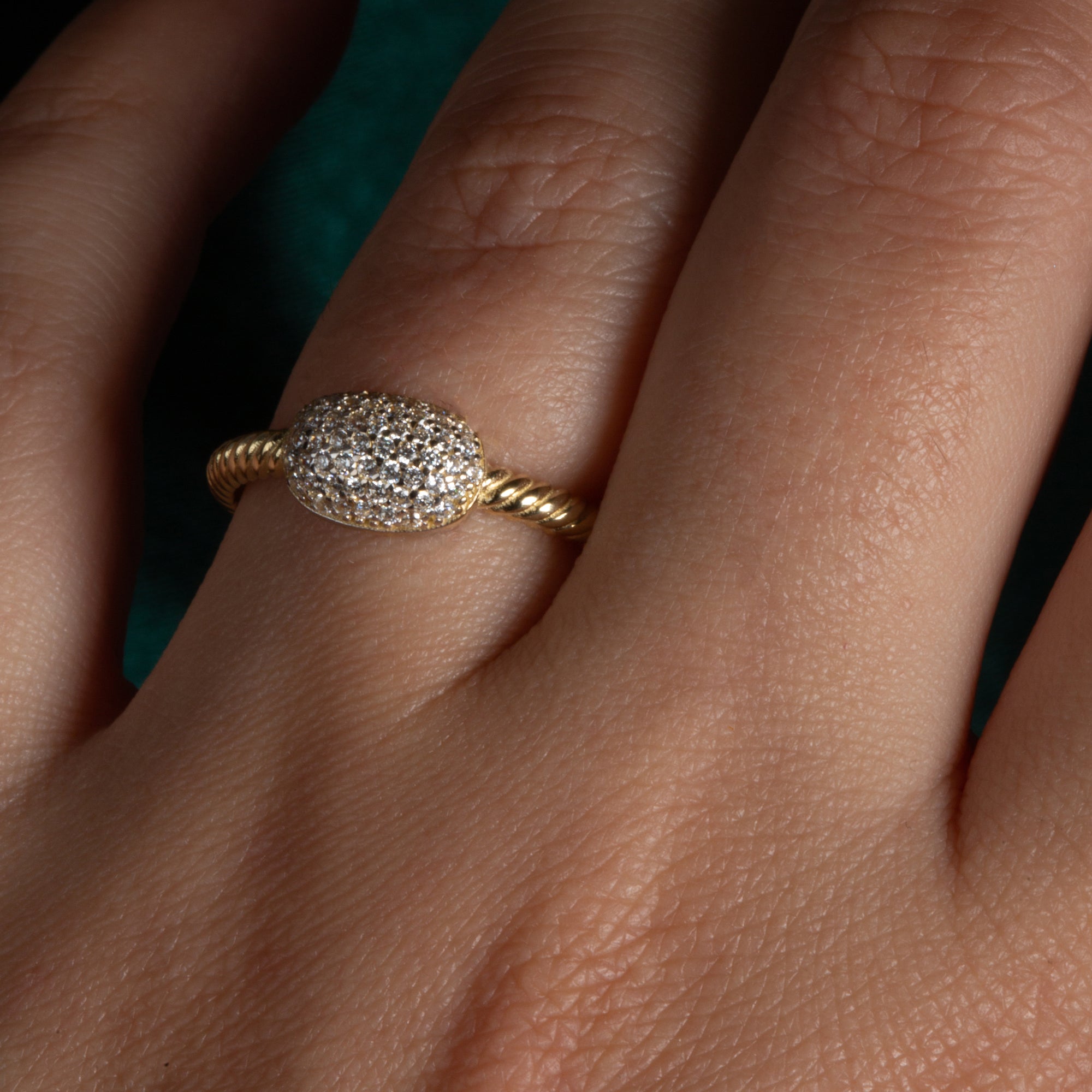 14K Yellow Gold Oval CZ Rope Twisted Band Ring, view 3