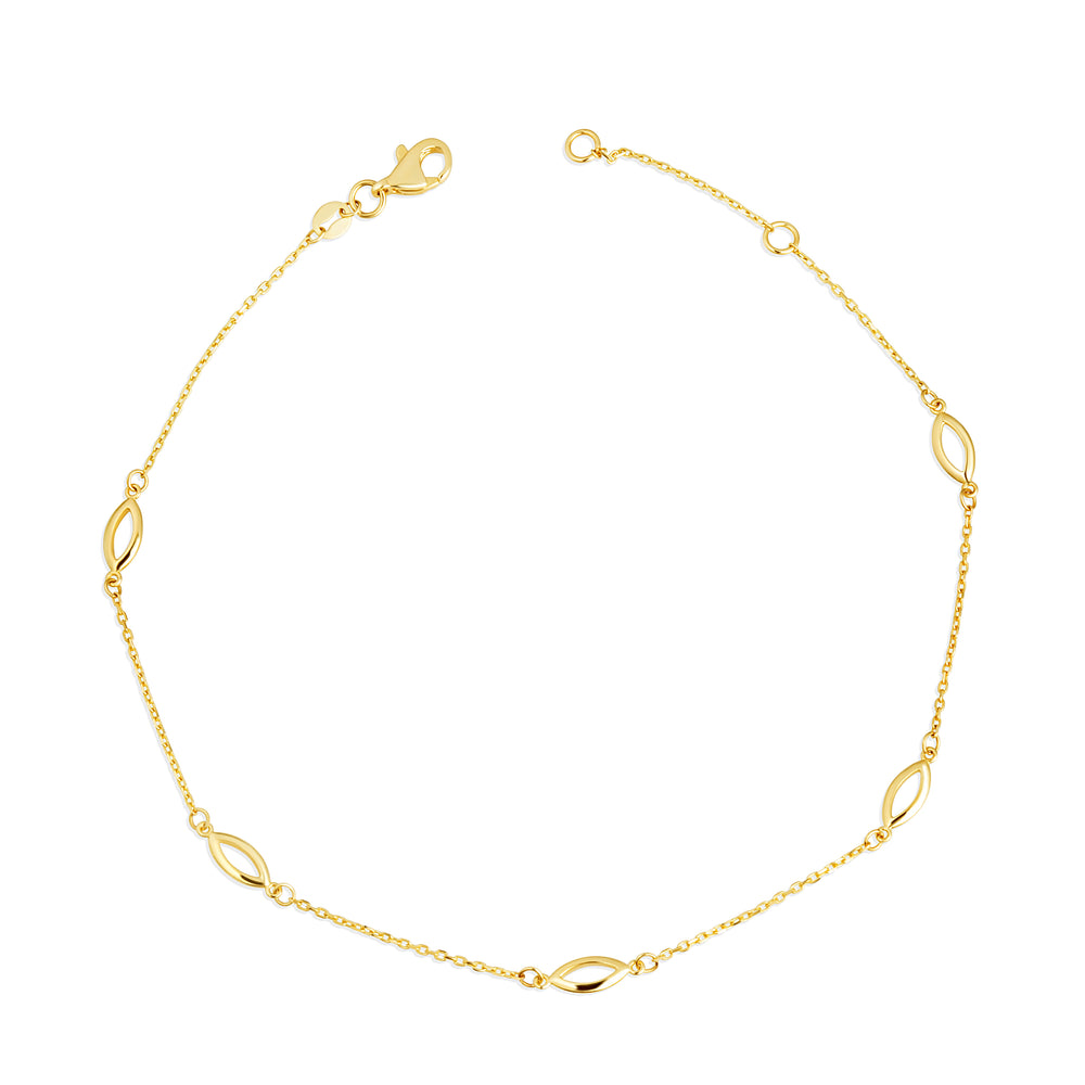 Oval-link anklet in solid 14K yellow gold, full view