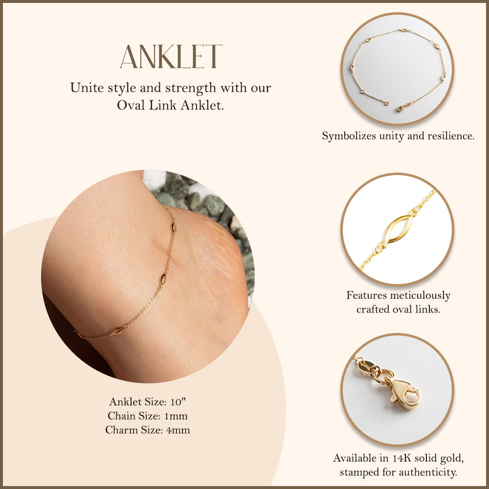 14K Yellow Gold Oval Link Anklet, view 4