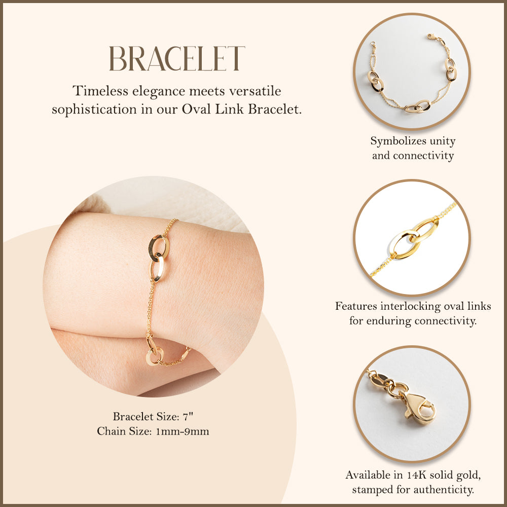 14K Yellow Gold Oval Link Love Knot Bracelet 7", view 3