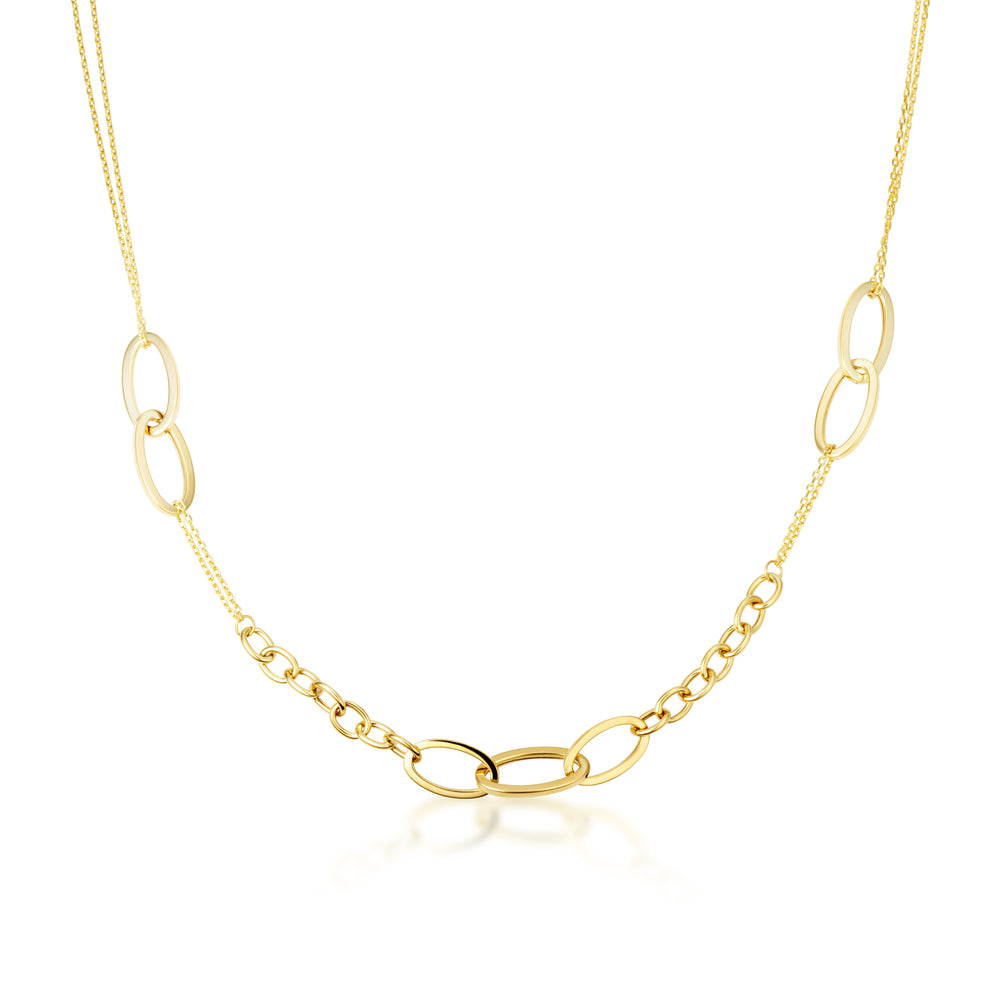 Graduated oval-link necklace in solid 14K yellow gold, front view