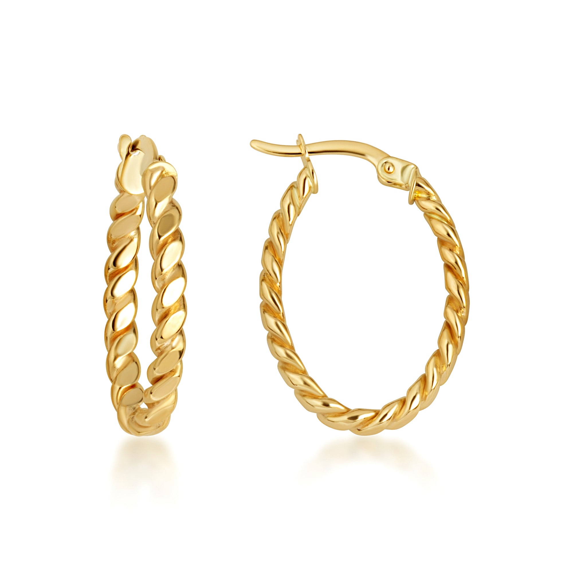 14K Yellow Gold Oval Twisted Rope Hoop Earrings