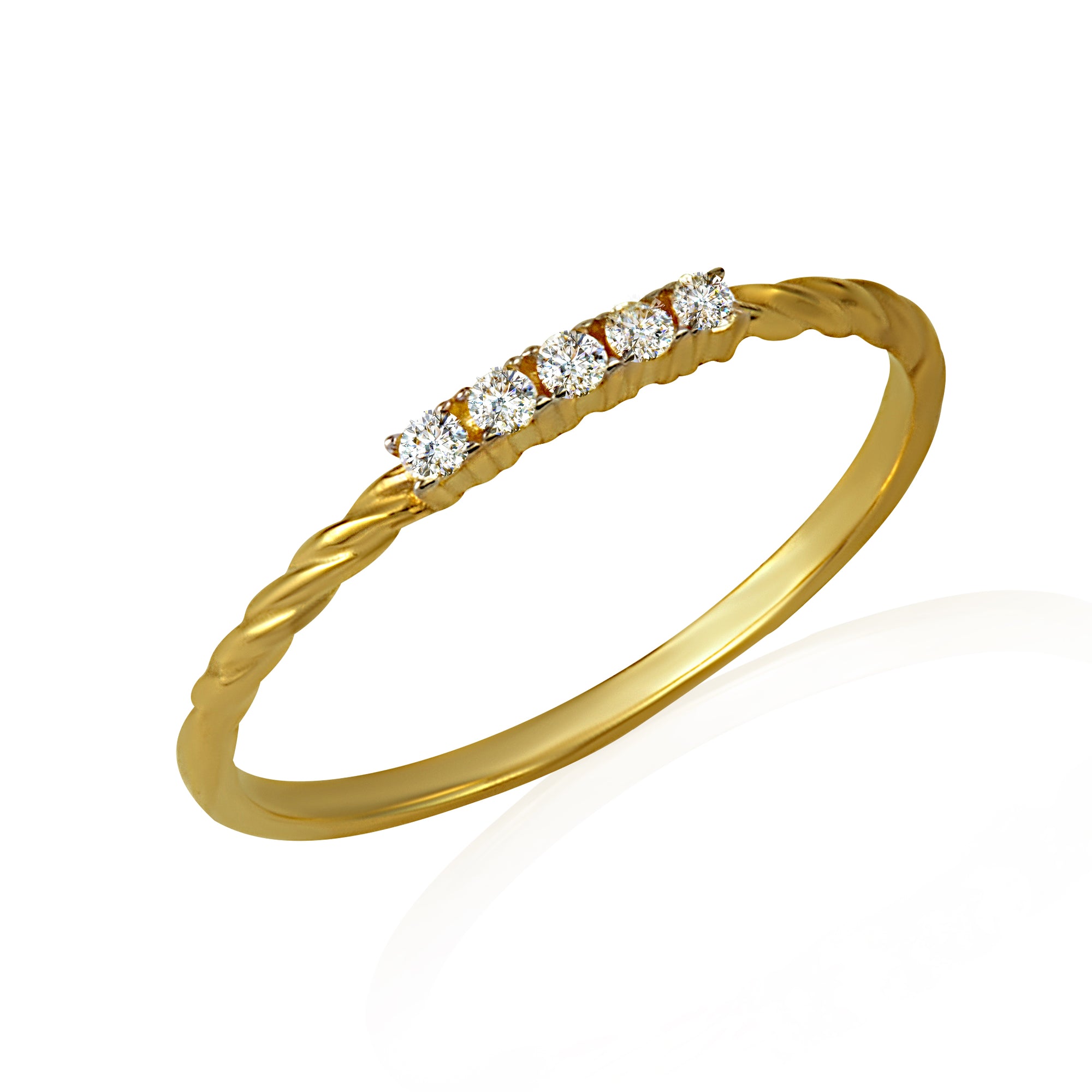 14K Yellow Gold Pave Set Cubic Zirconia Rope Twist Band Ring