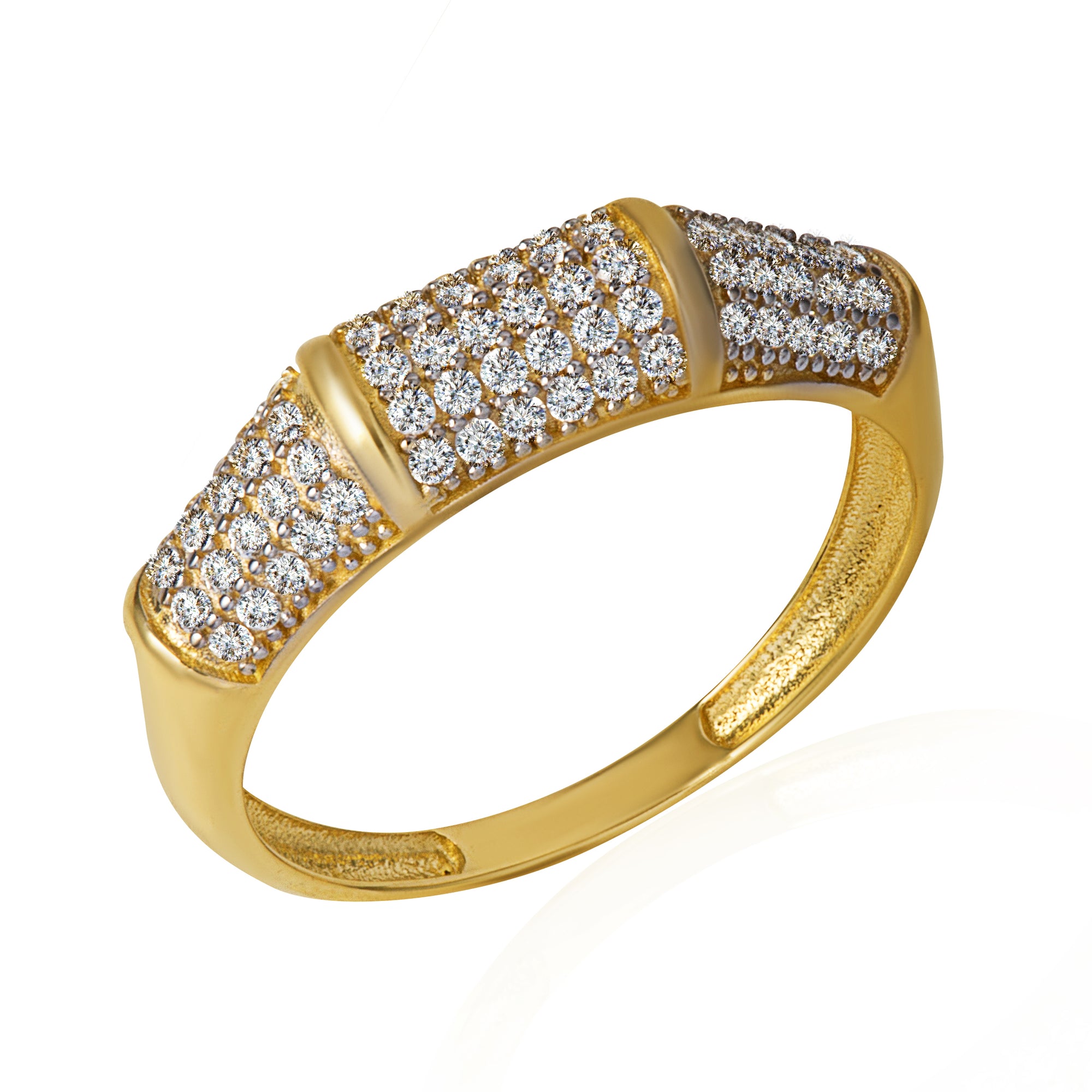 14K Yellow Gold Pave Set Cubic Zirconia Striped Band Ring