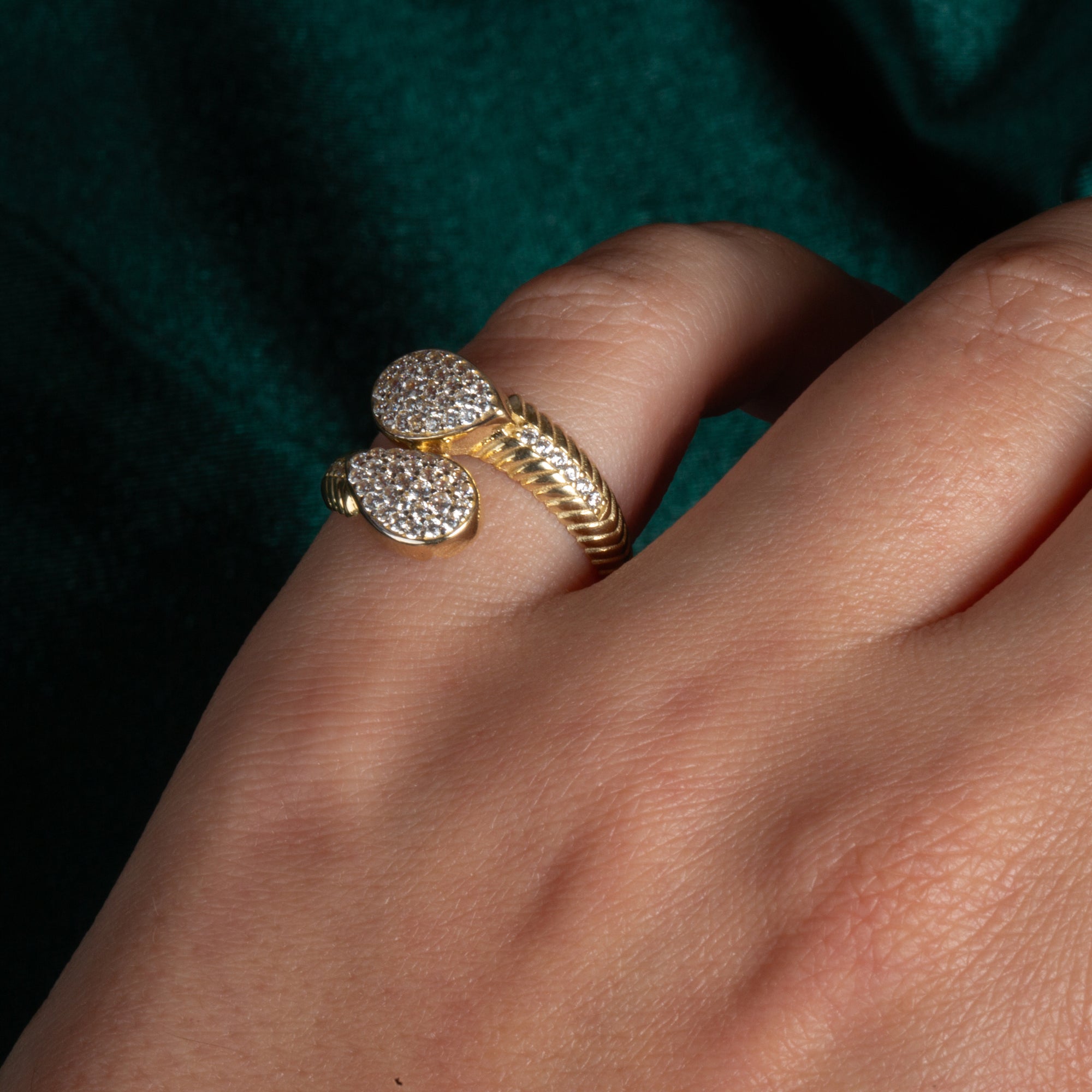 14K Yellow Gold Pear CZ Wraparound Scaled Band Ring, view 2