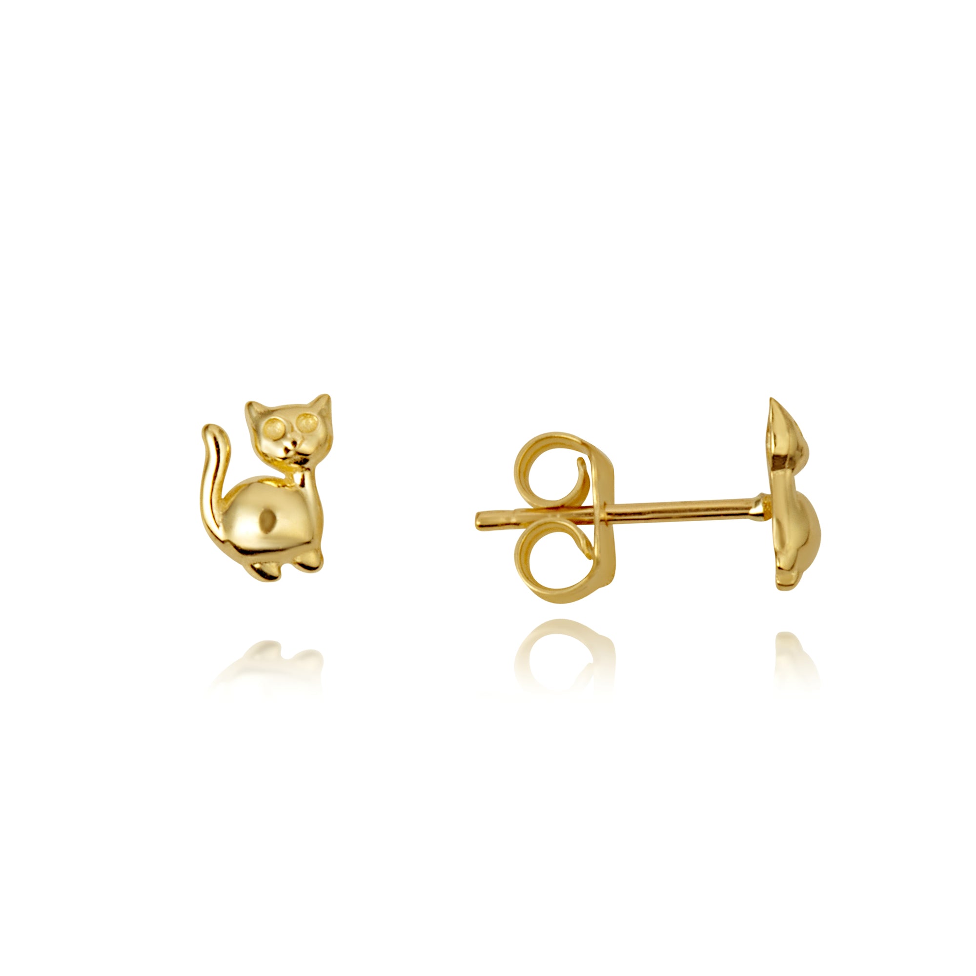 14K Yellow Gold Pet Cat Stud Earrings