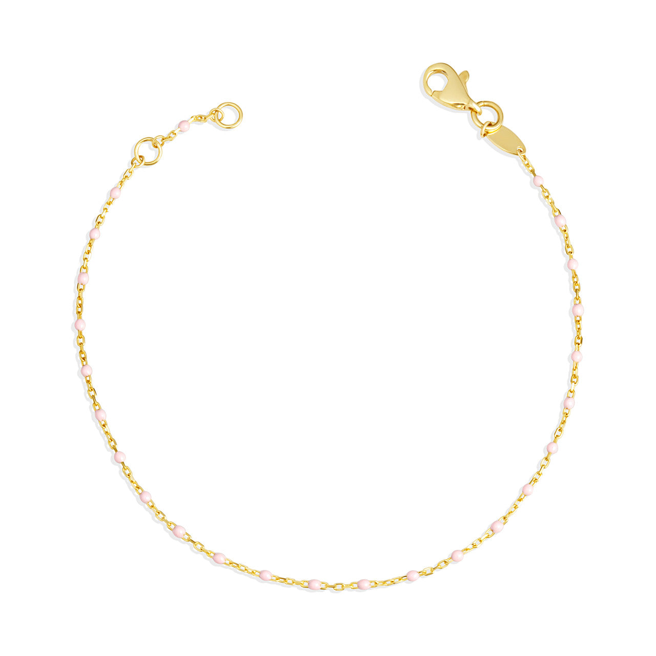 14K Yellow Gold Pink Enamel Bead Anklet
