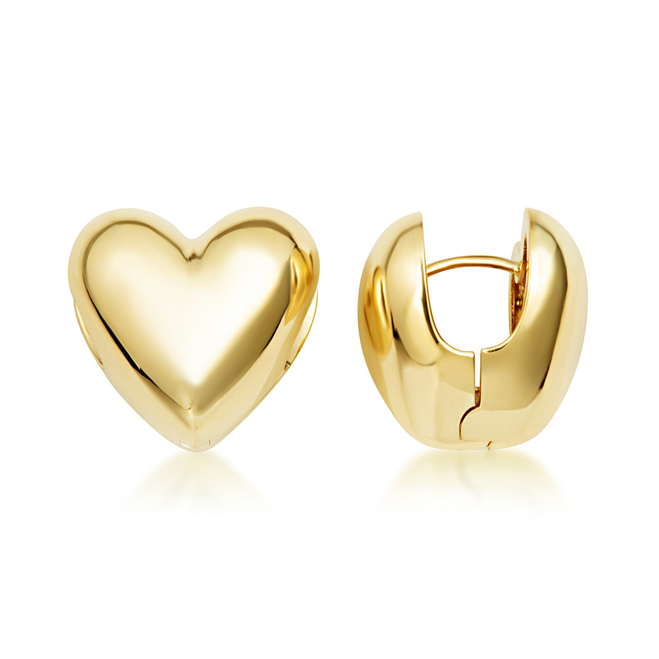 14K Yellow Gold Puffed Heart Huggie Hoop Earrings