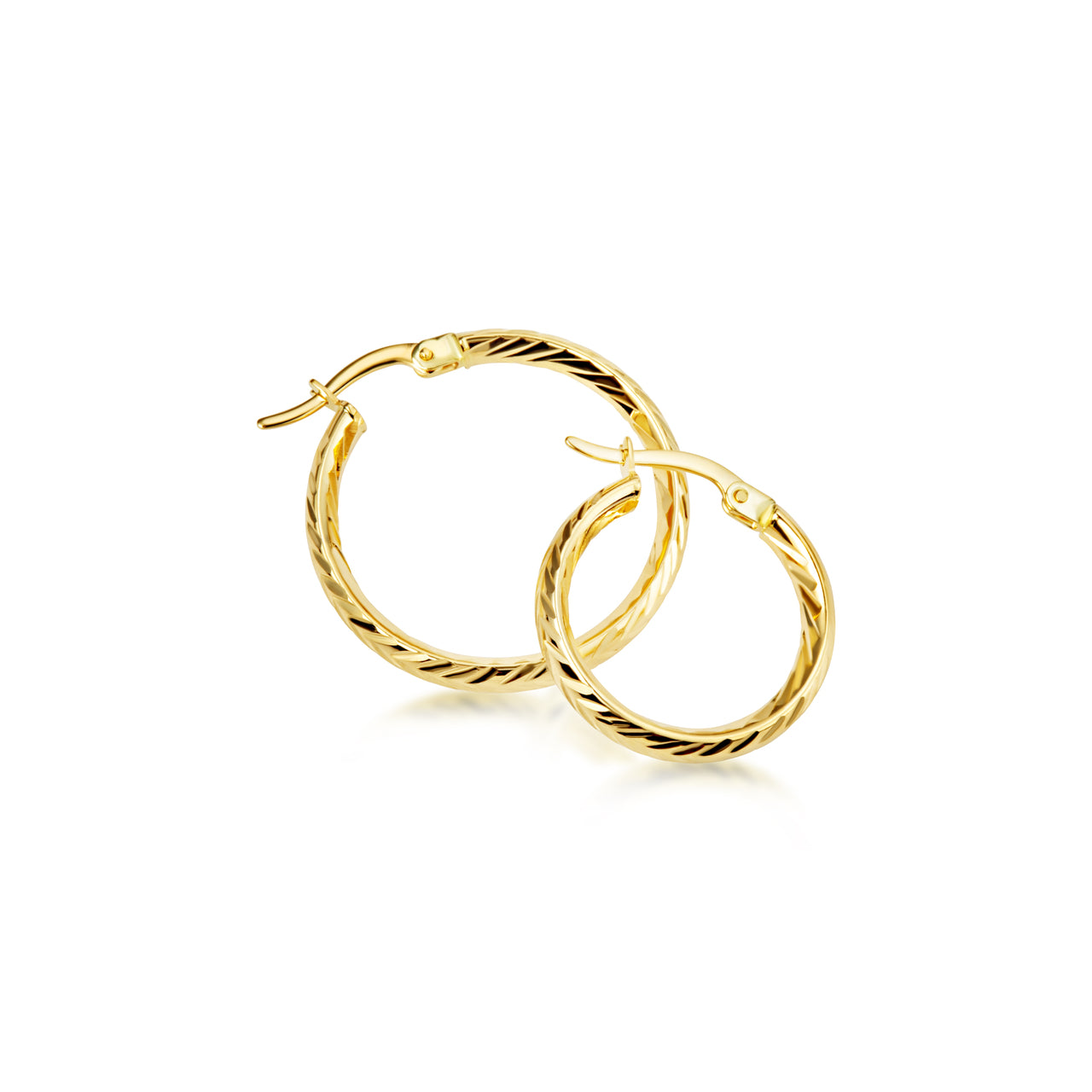 14K Yellow Gold Reversible Twisted Tube Hoop Earrings, view 5