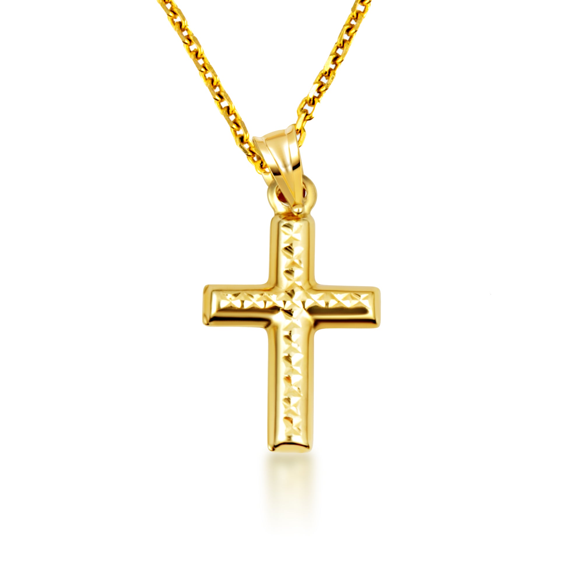 14K Yellow Gold Ribbed Cross Pendant Necklace, view 4
