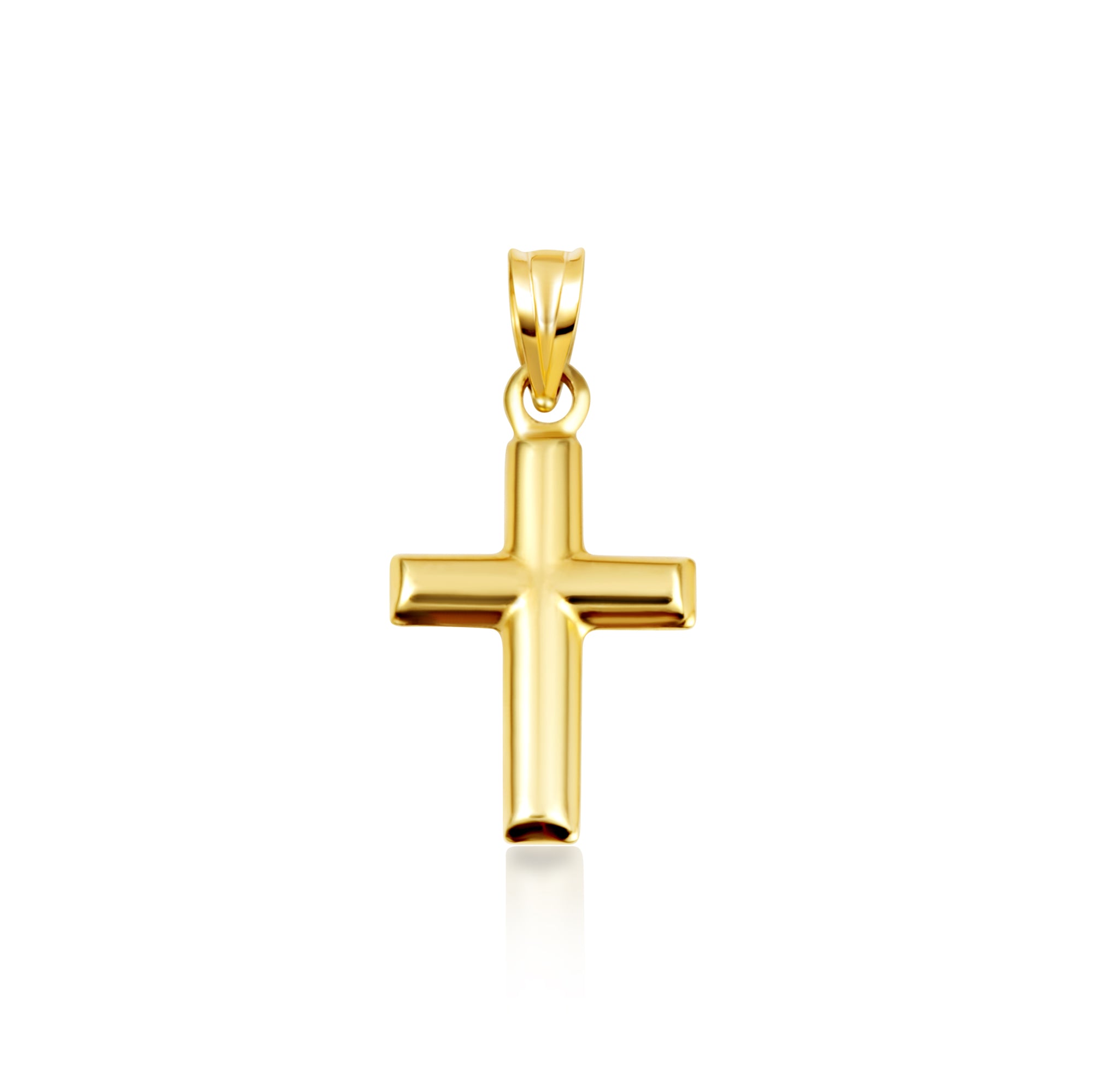 14K Yellow Gold Ribbed Cross Pendant Necklace, view 5