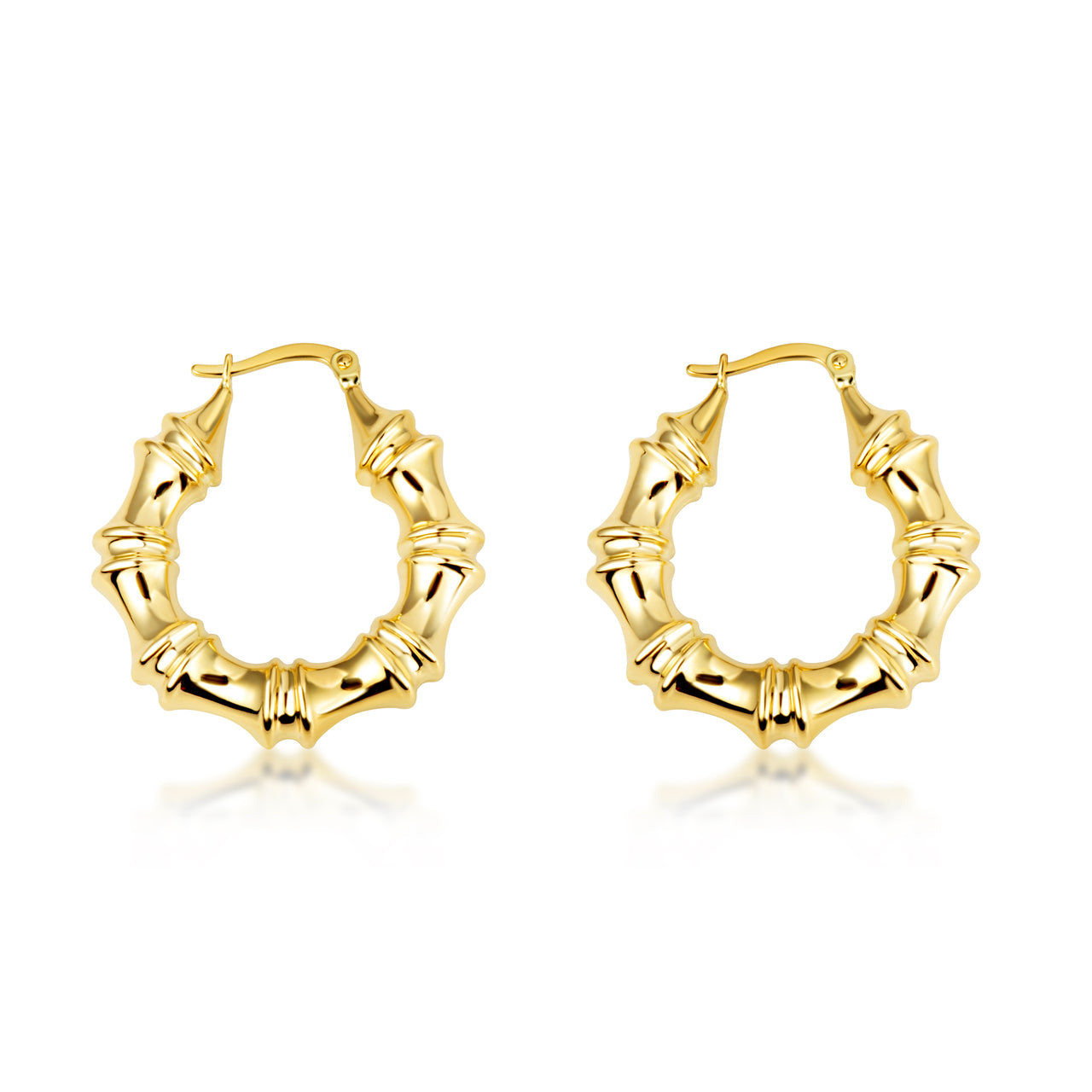 14K Yellow Gold Ribbed Hoop Earrings