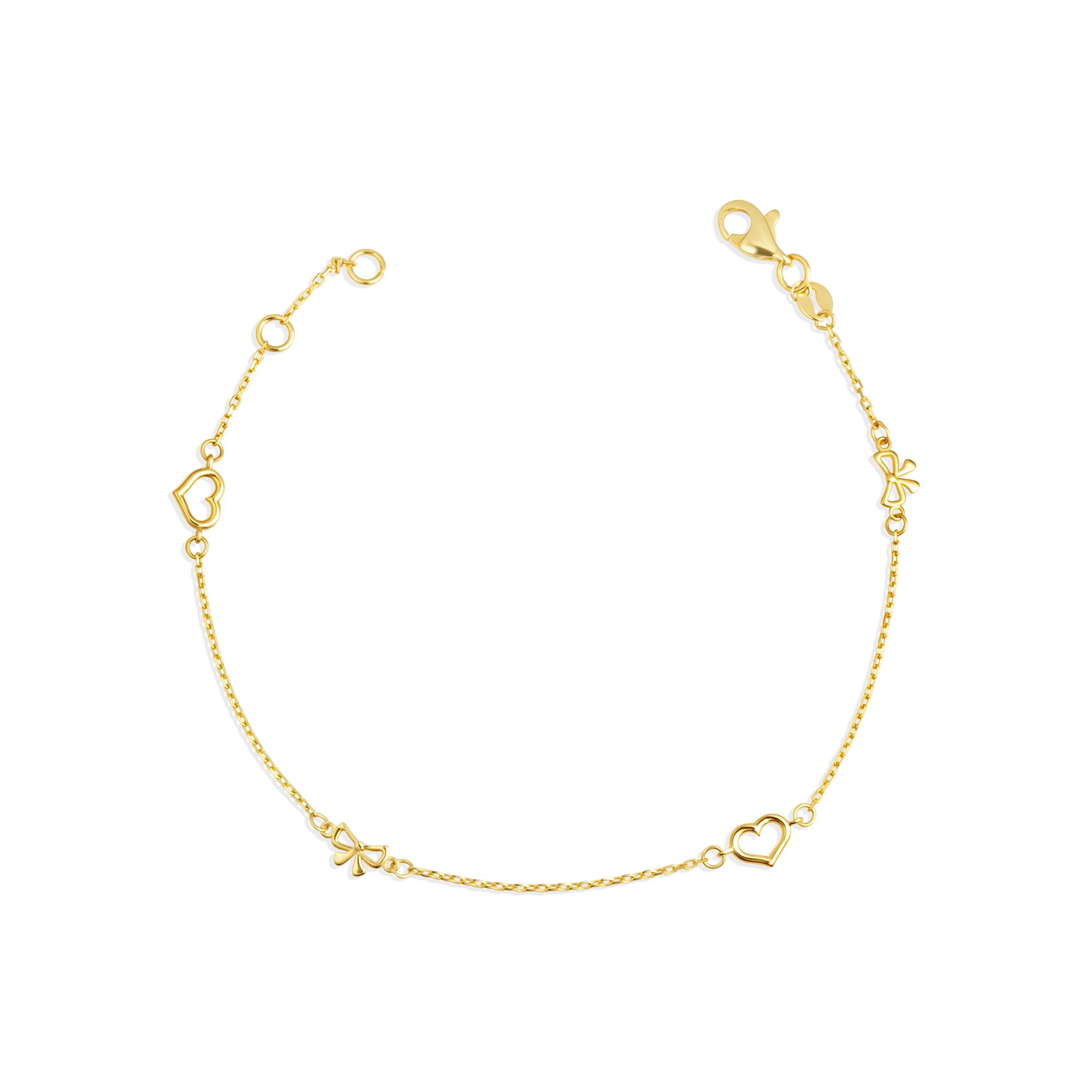 14K Yellow Gold Ribbon Heart Love Bracelet 7"