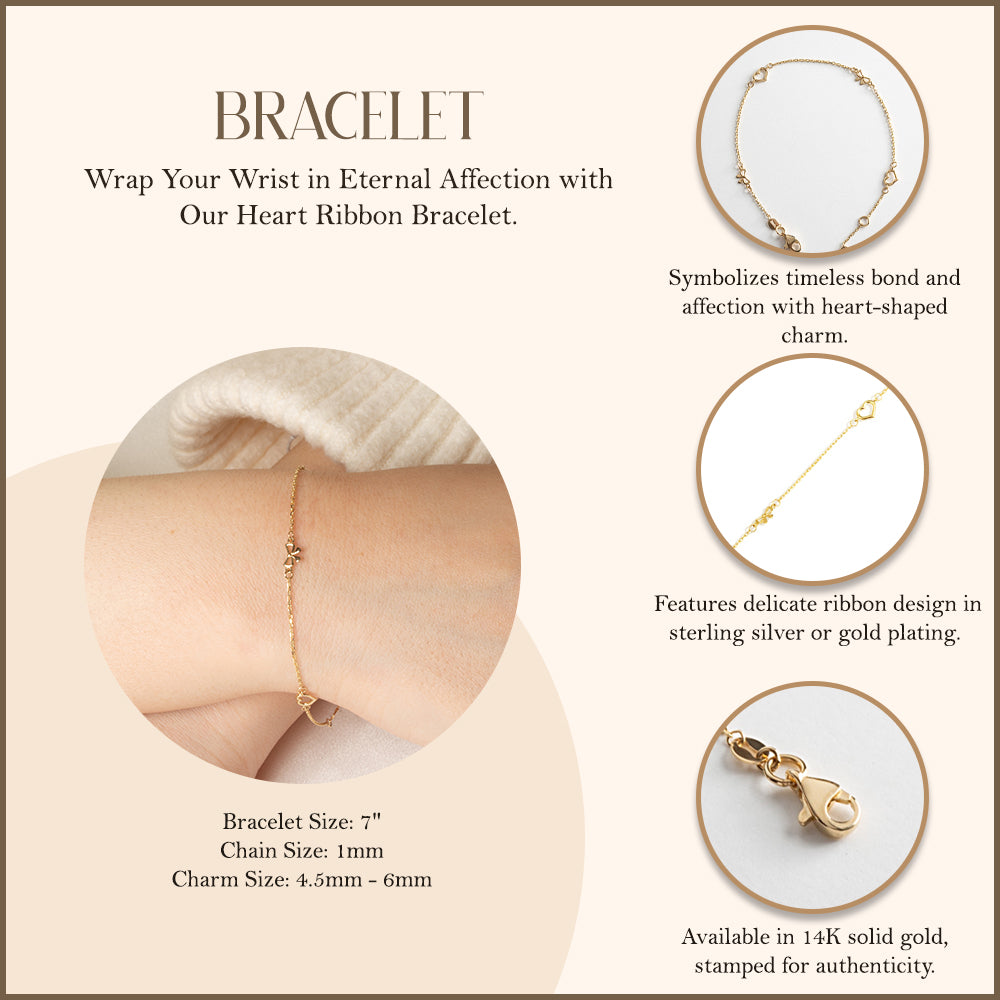 14K Yellow Gold Ribbon Heart Love Bracelet 7", view 3