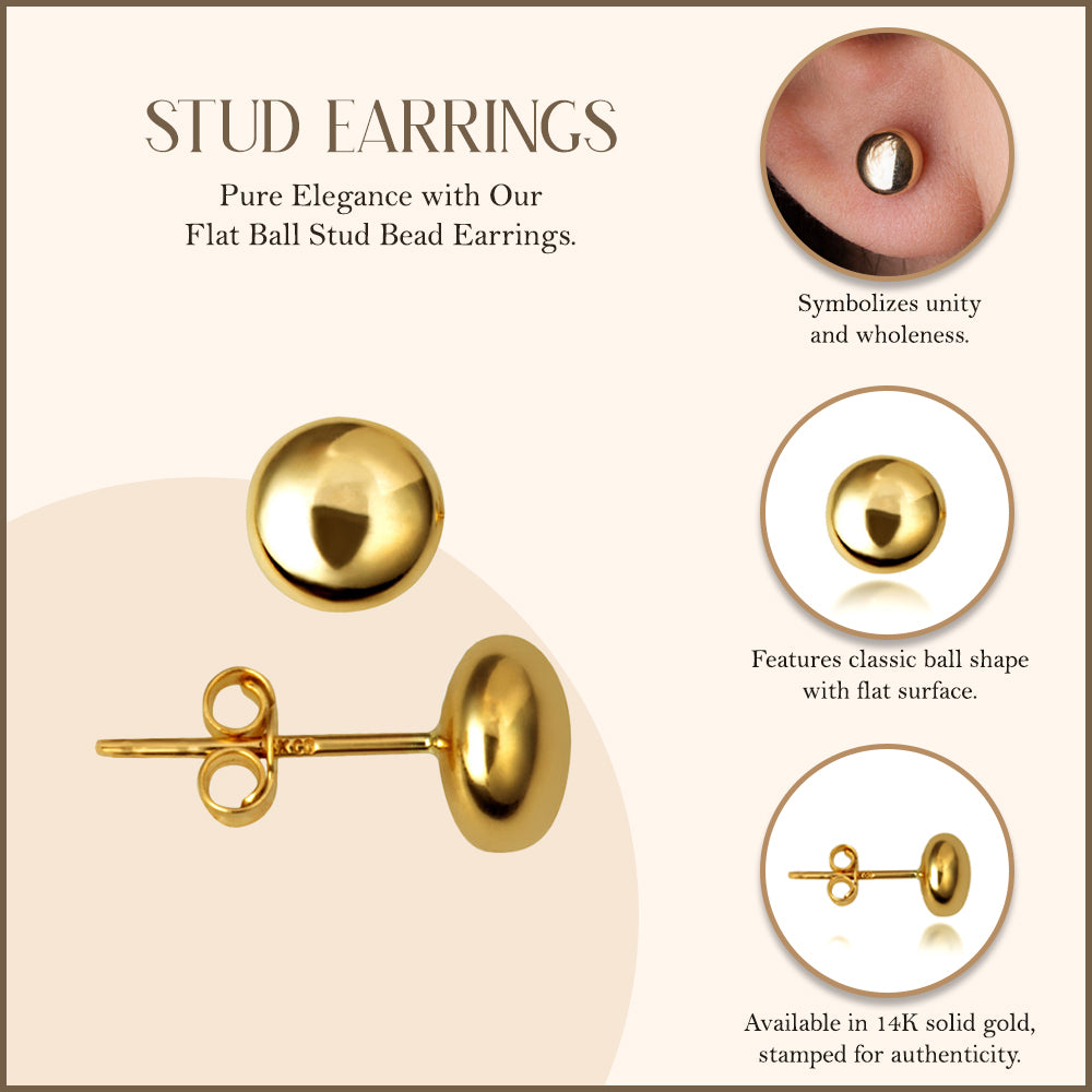 14K Yellow Gold Round Ball Stud Earrings 7 mm, view 3