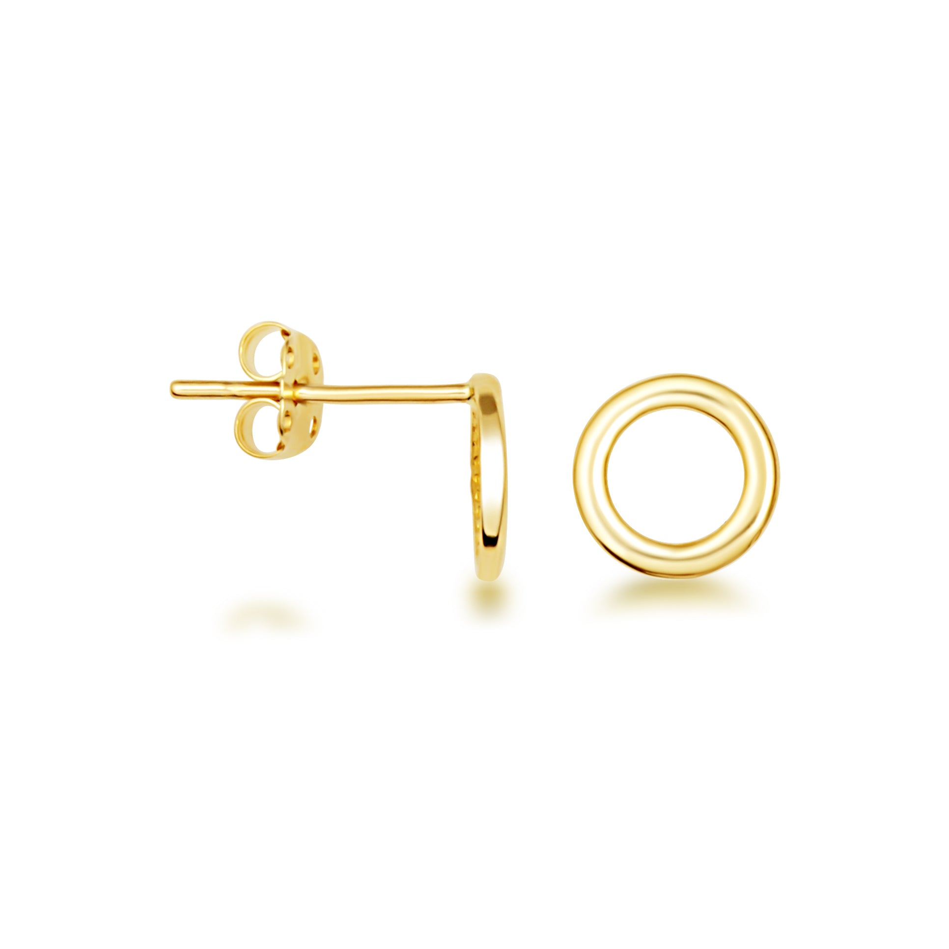 14K Yellow Gold Round Circle Stud Earrings