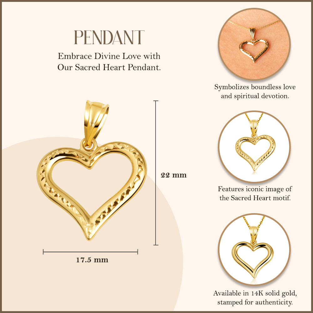 14K Yellow Gold Sacred Heart Love Pendant Necklace, view 4