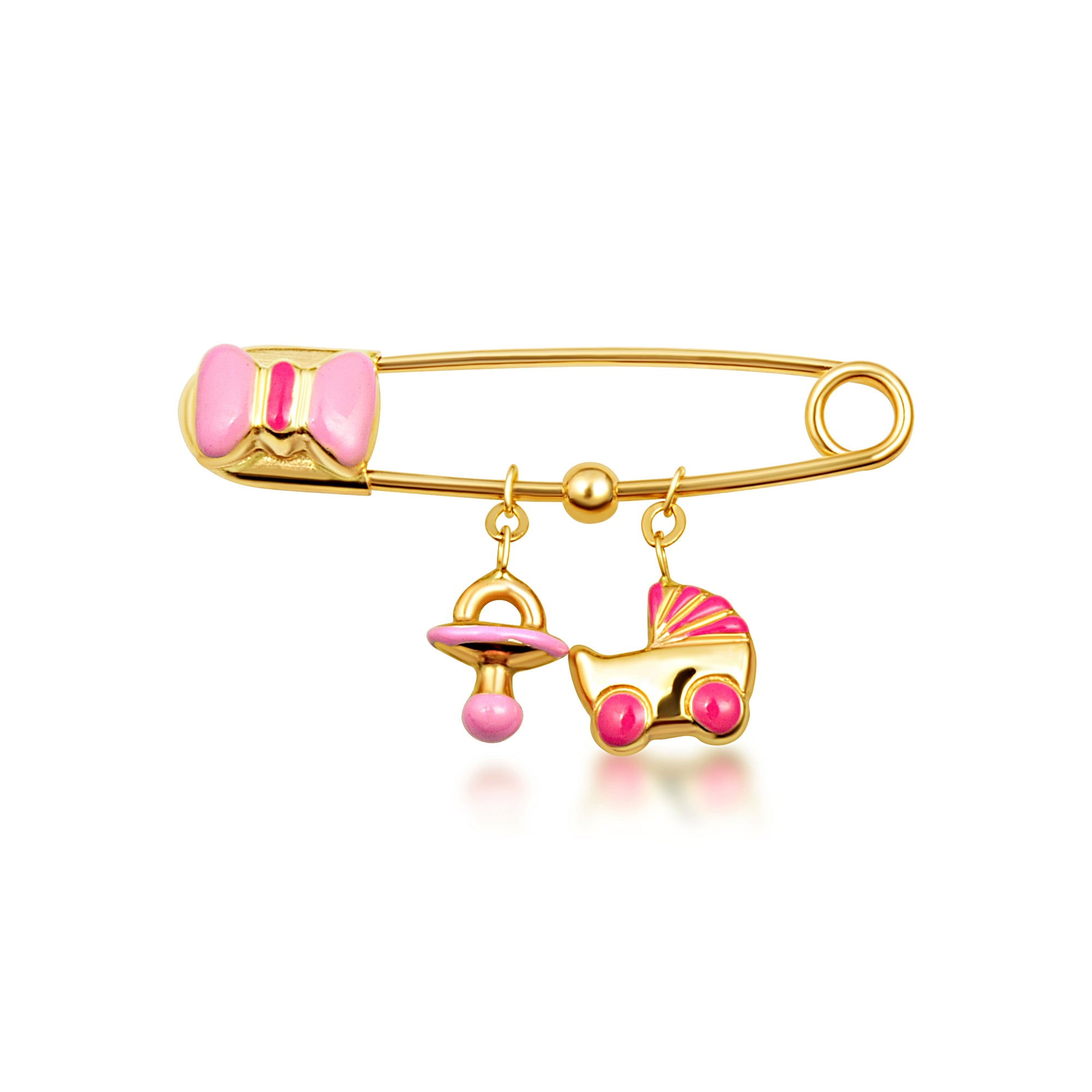 14K Yellow Gold Safety Pin Enamel Baby Stroller & Pacifier Charm