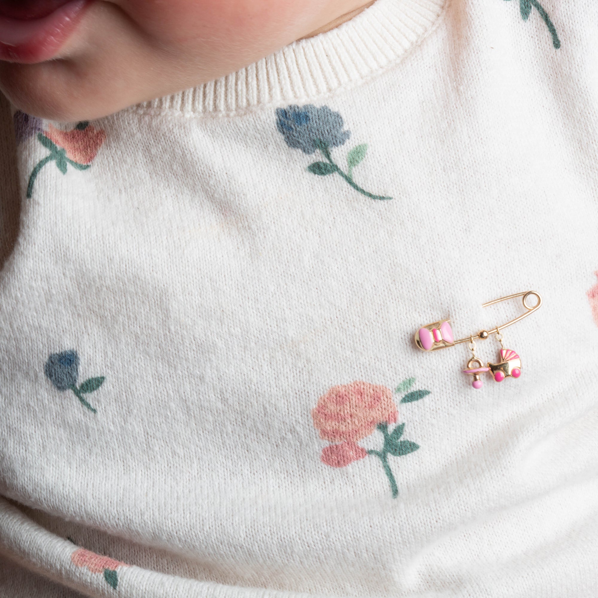 14K Yellow Gold Safety Pin Enamel Baby Stroller & Pacifier Charm, view 2