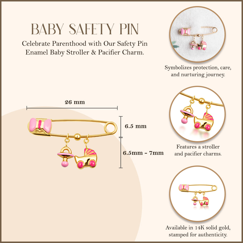 14K Yellow Gold Safety Pin Enamel Baby Stroller & Pacifier Charm, view 3