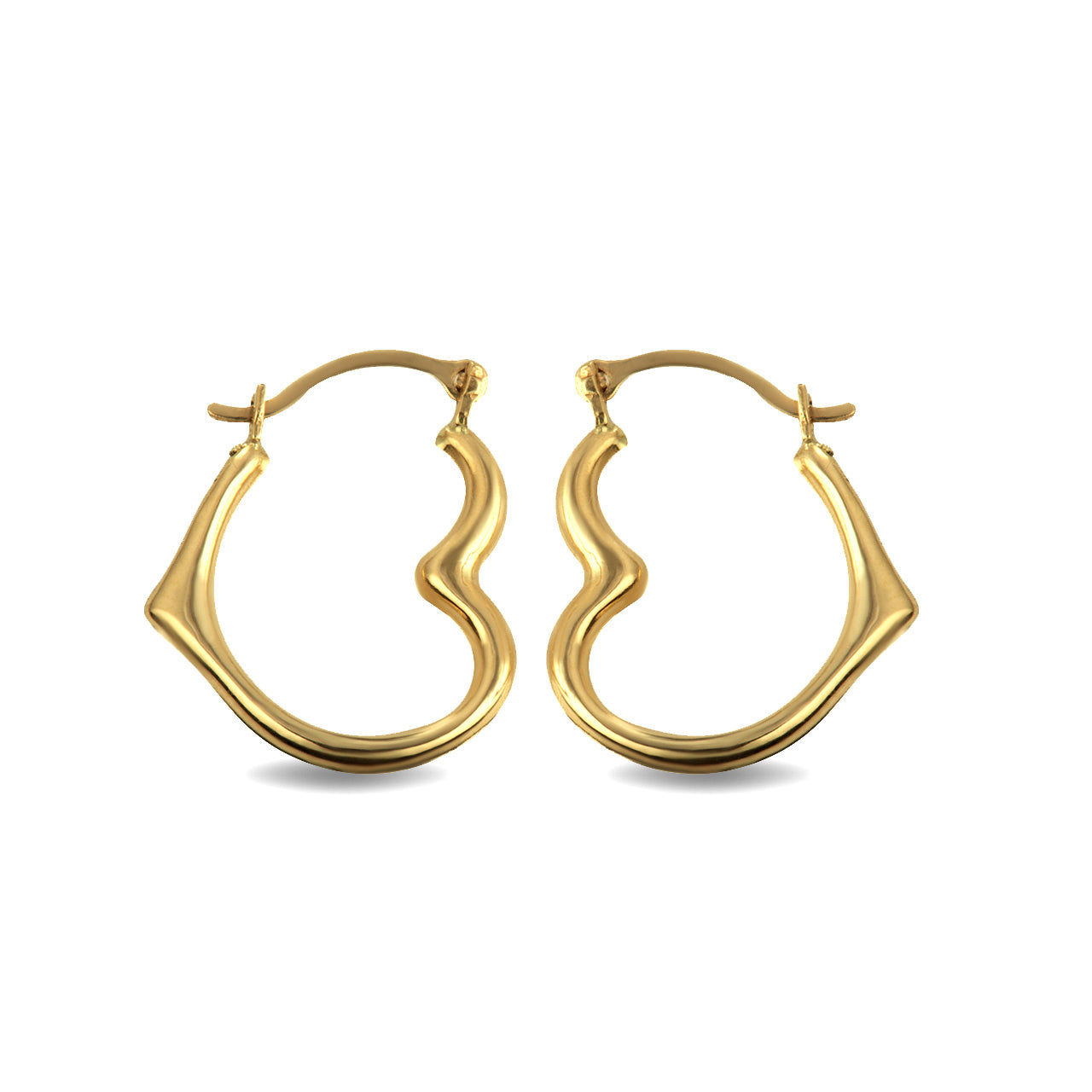 14K Yellow Gold Sideways Open Heart Reversible Hoop Earrings (0.50")