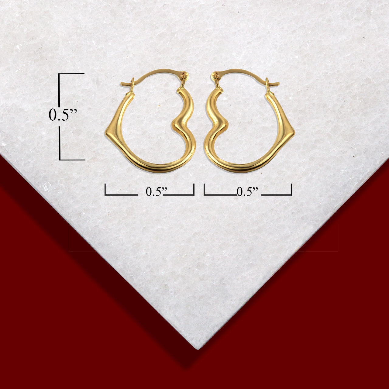 14K Yellow Gold Sideways Open Heart Reversible Hoop Earrings (0.50"), view 3