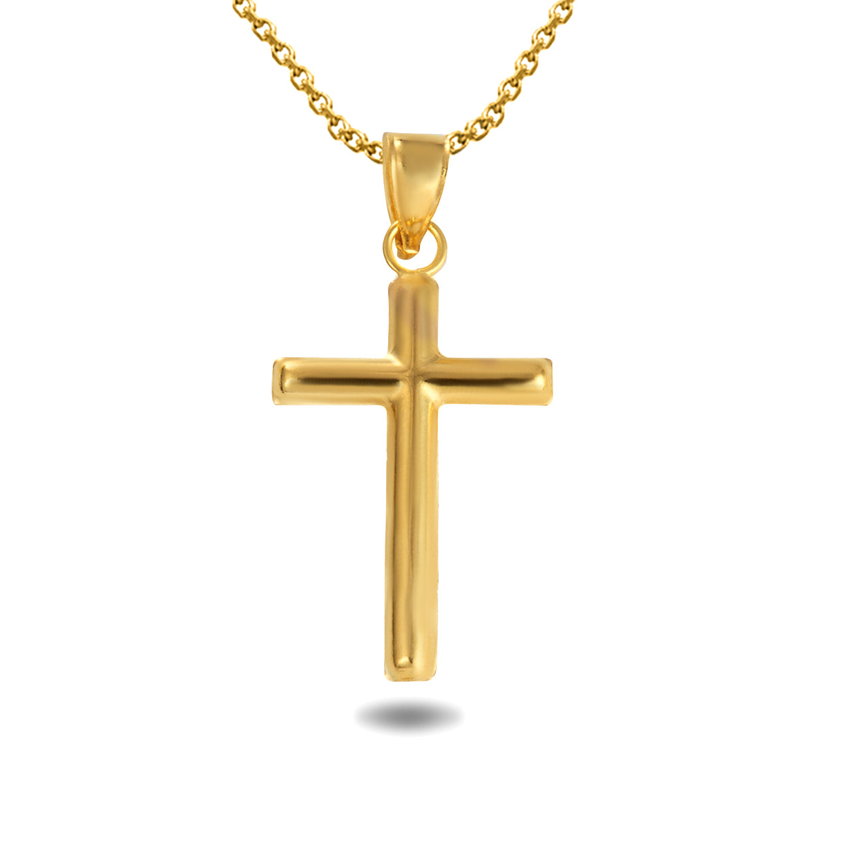 14K Yellow Gold Small Cross Reversible Pendant Necklace, view 3