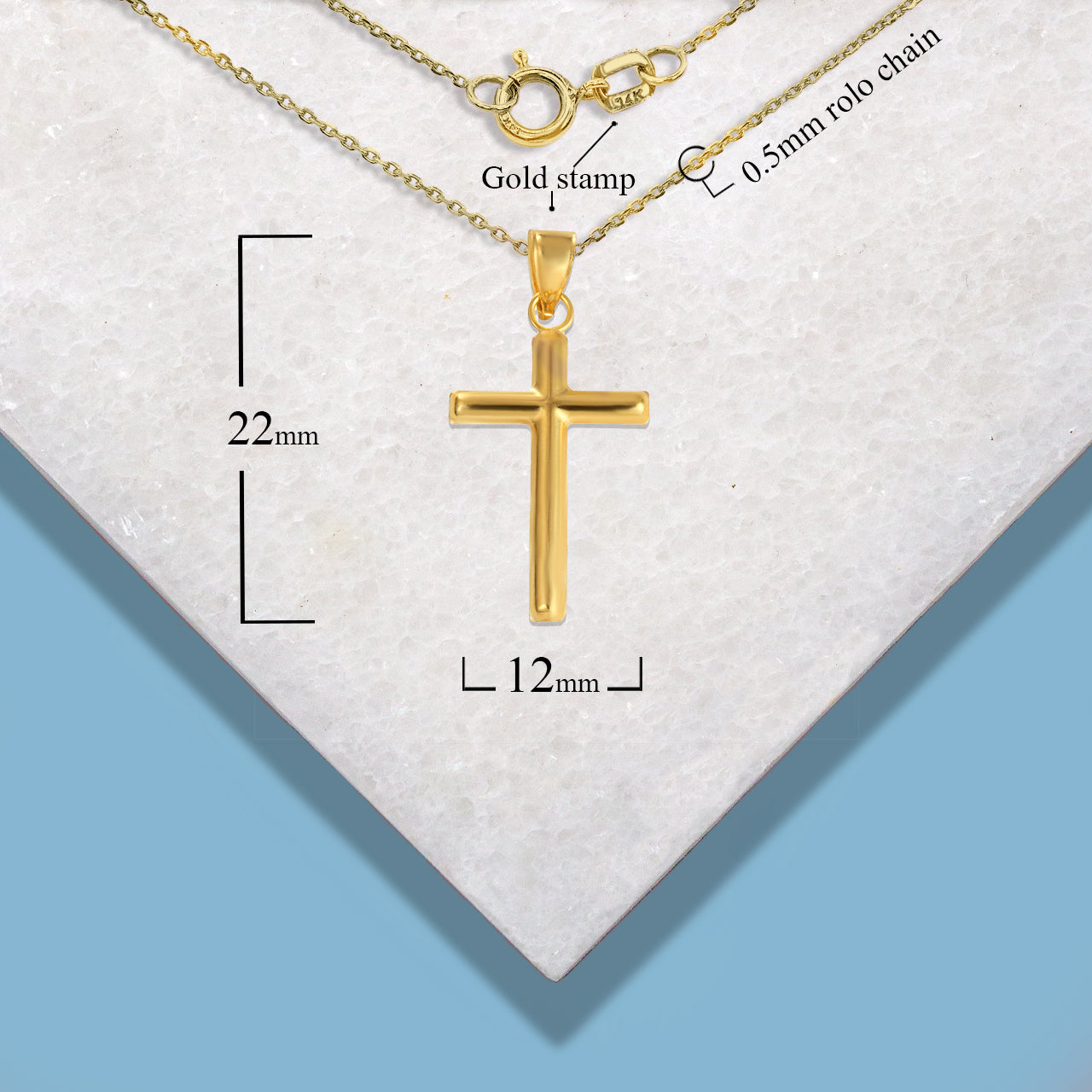 14K Yellow Gold Small Cross Reversible Pendant Necklace, view 4