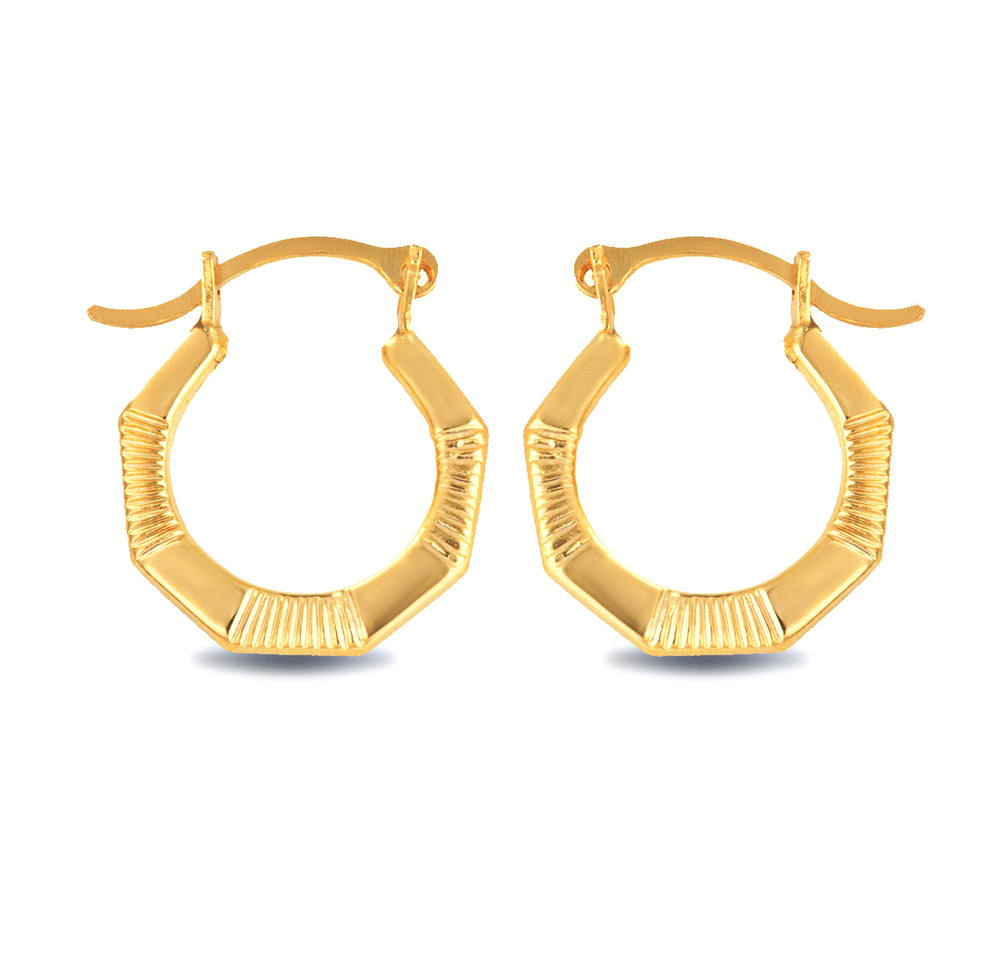 14K Yellow Gold Striped & Solid Octagon Reversible Hoop Earrings (0.50")