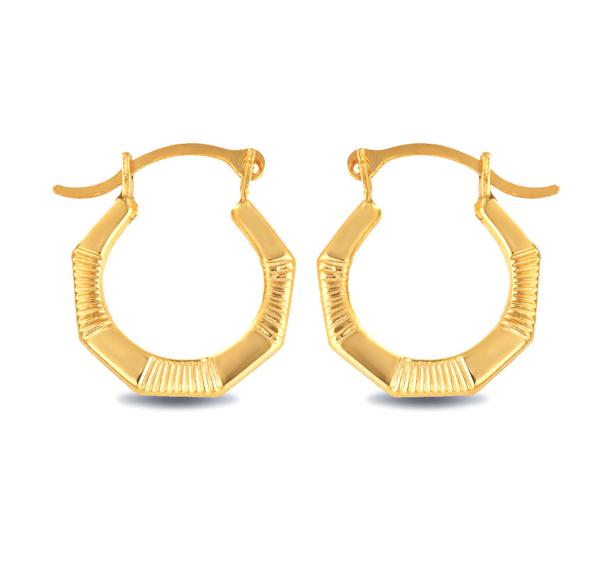 14K Yellow Gold Striped & Solid Octagon Reversible Hoop Earrings (0.50")