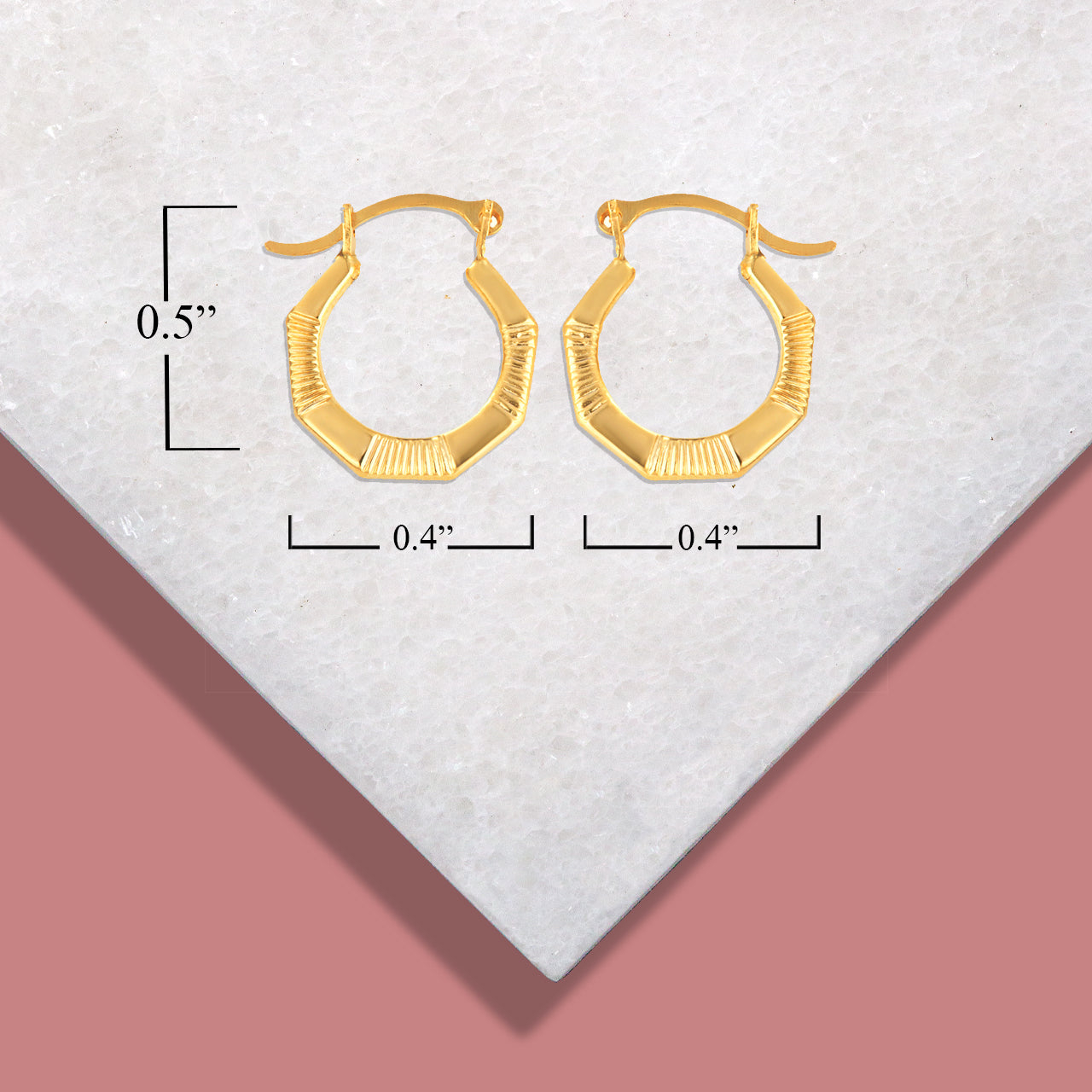14K Yellow Gold Striped & Solid Octagon Reversible Hoop Earrings (0.50"), view 3