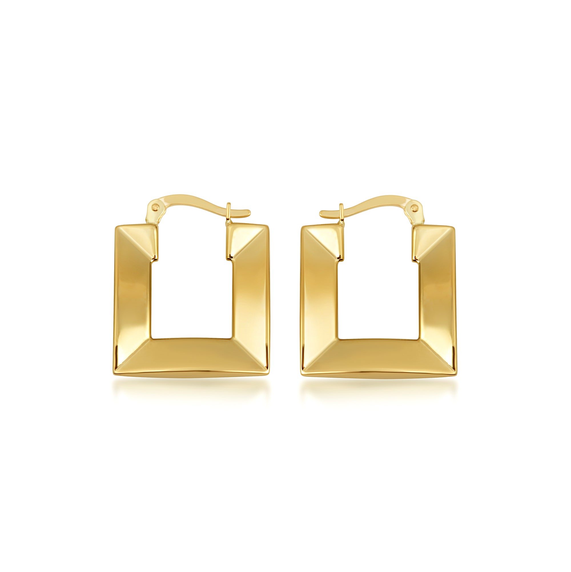 14K Yellow Gold Striped Square Hoop Diamond Cut Earrings, view 5