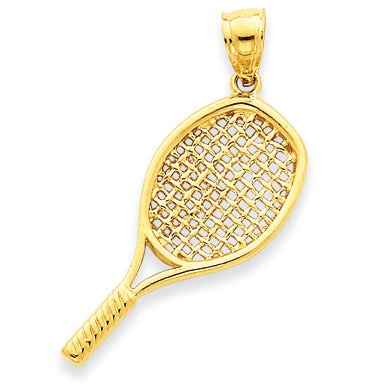 14K Yellow Gold Tennis Racket Sports Pendant Necklace