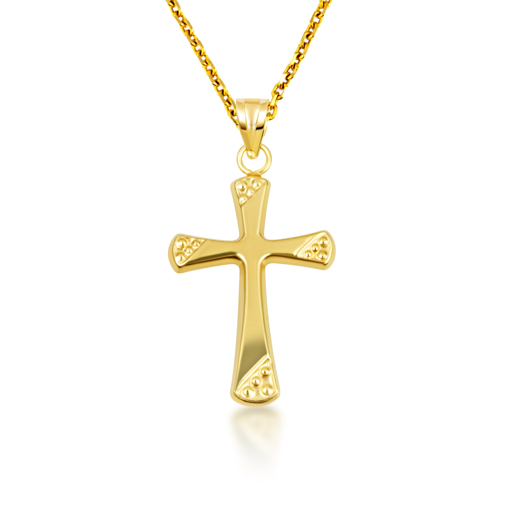 14K Yellow Gold Textured Cross Pendant Necklace, view 4