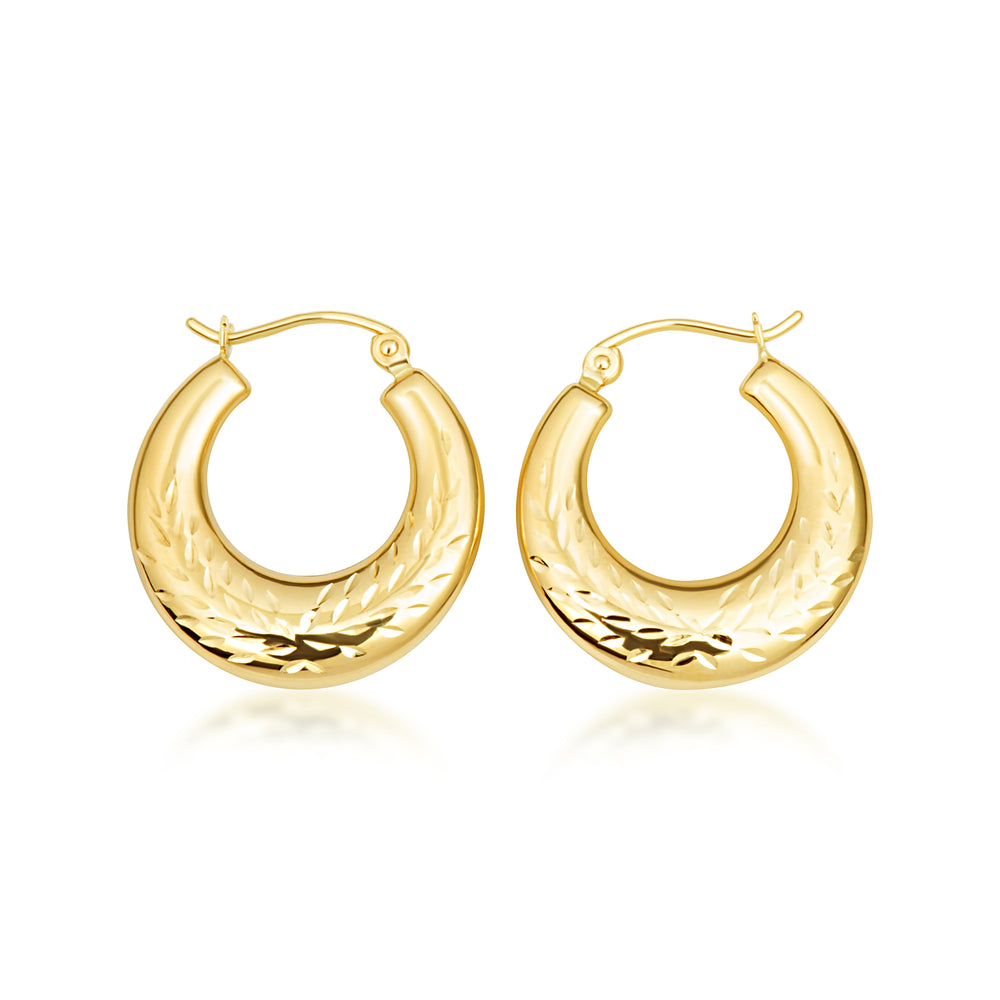 14K Yellow Gold Textured Cut Hoop Earrings