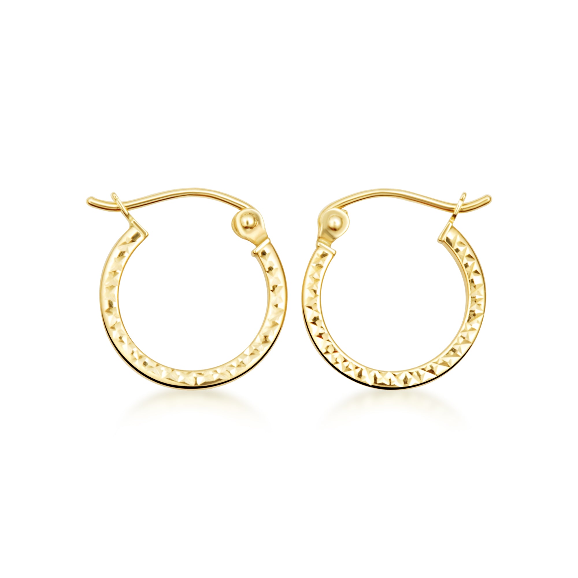 14K Yellow Gold Textured Diamond Cut Hoop Earrings