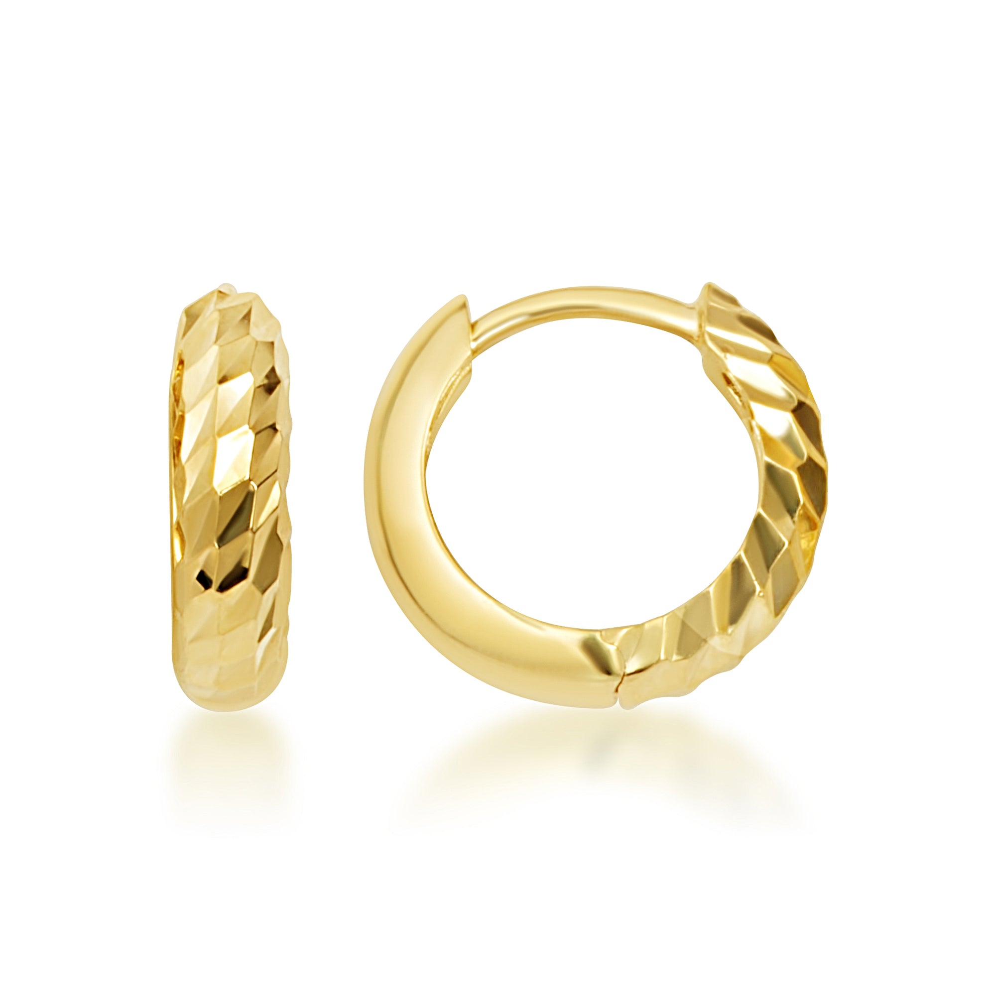 14K Yellow Gold Textured Diamond Cut Hoop Earrings — Item weight: 1.2 g