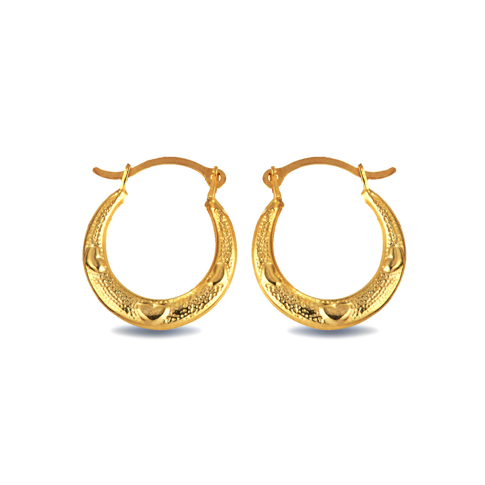 14K Yellow Gold Textured Heart Reversible Hoop Earrings (0.50")