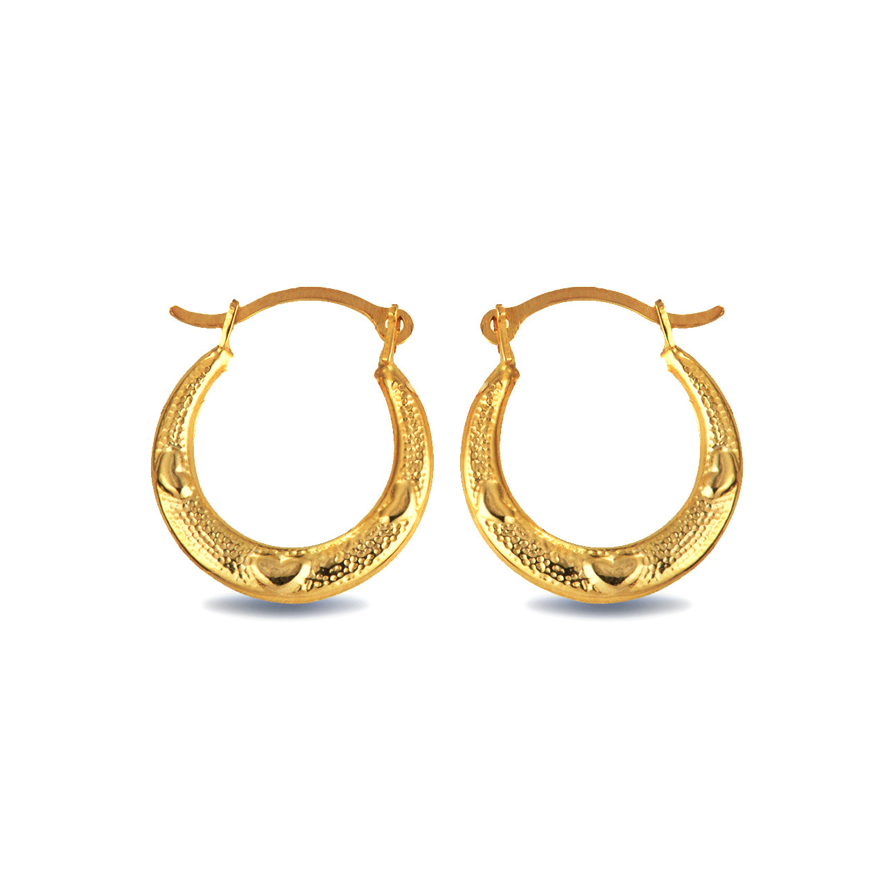 14K Yellow Gold Textured Heart Reversible Hoop Earrings (0.50")