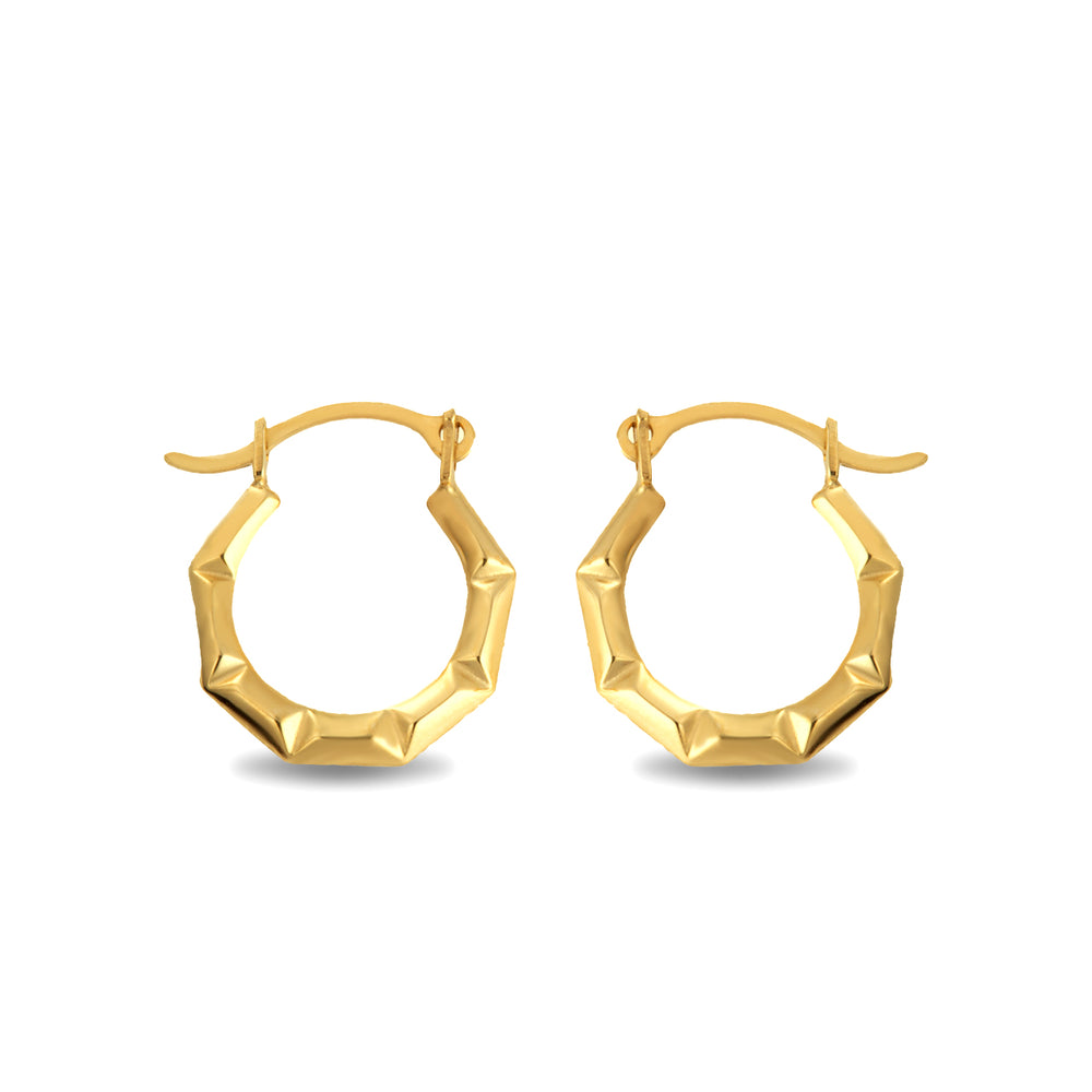 14K Yellow Gold Textured Octagon Reversible Hoop Earrings (0.50")