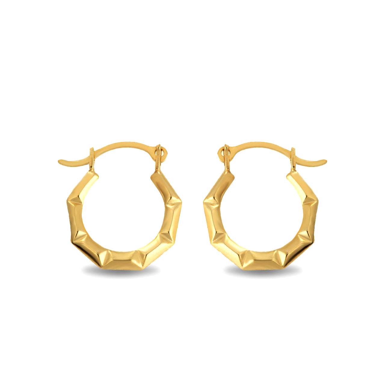 14K Yellow Gold Textured Octagon Reversible Hoop Earrings (0.50")