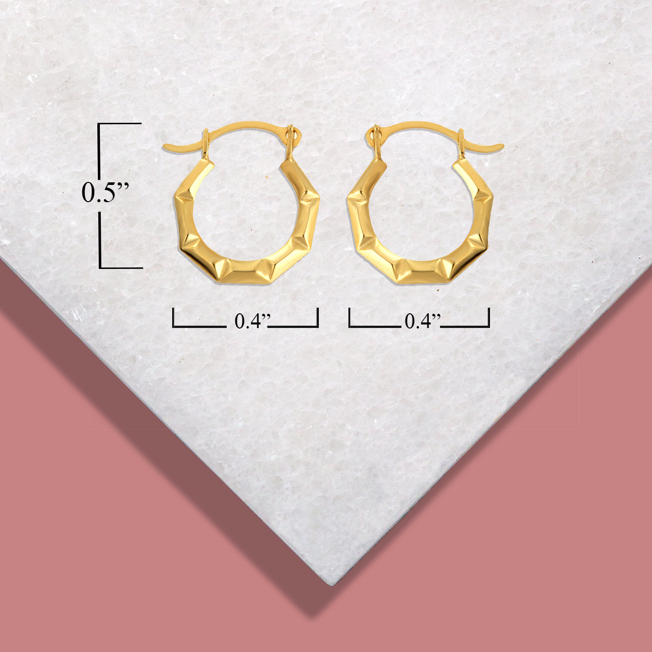 14K Yellow Gold Textured Octagon Reversible Hoop Earrings (0.50"), view 3