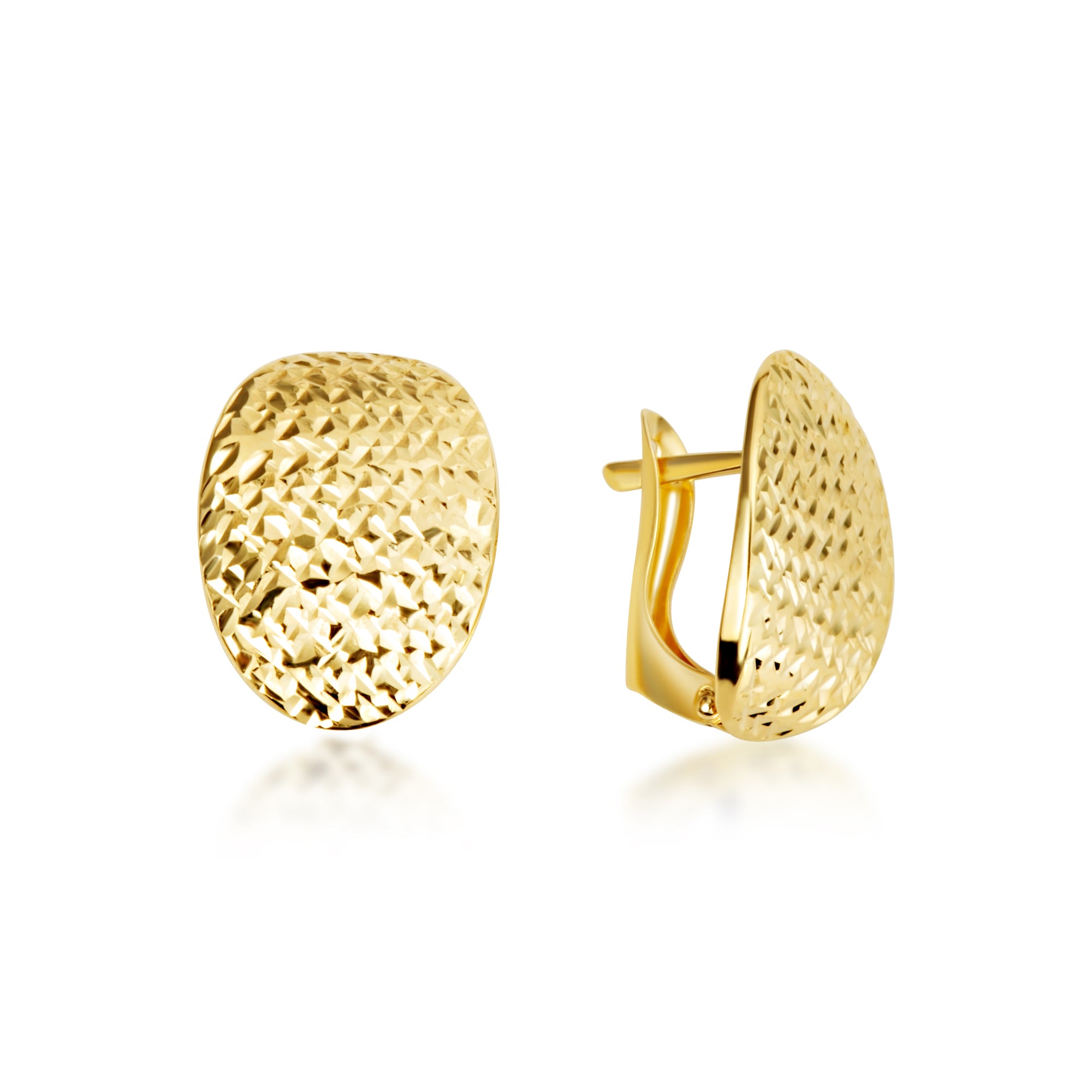 14K Yellow Gold Textured Oval Disc Earrings