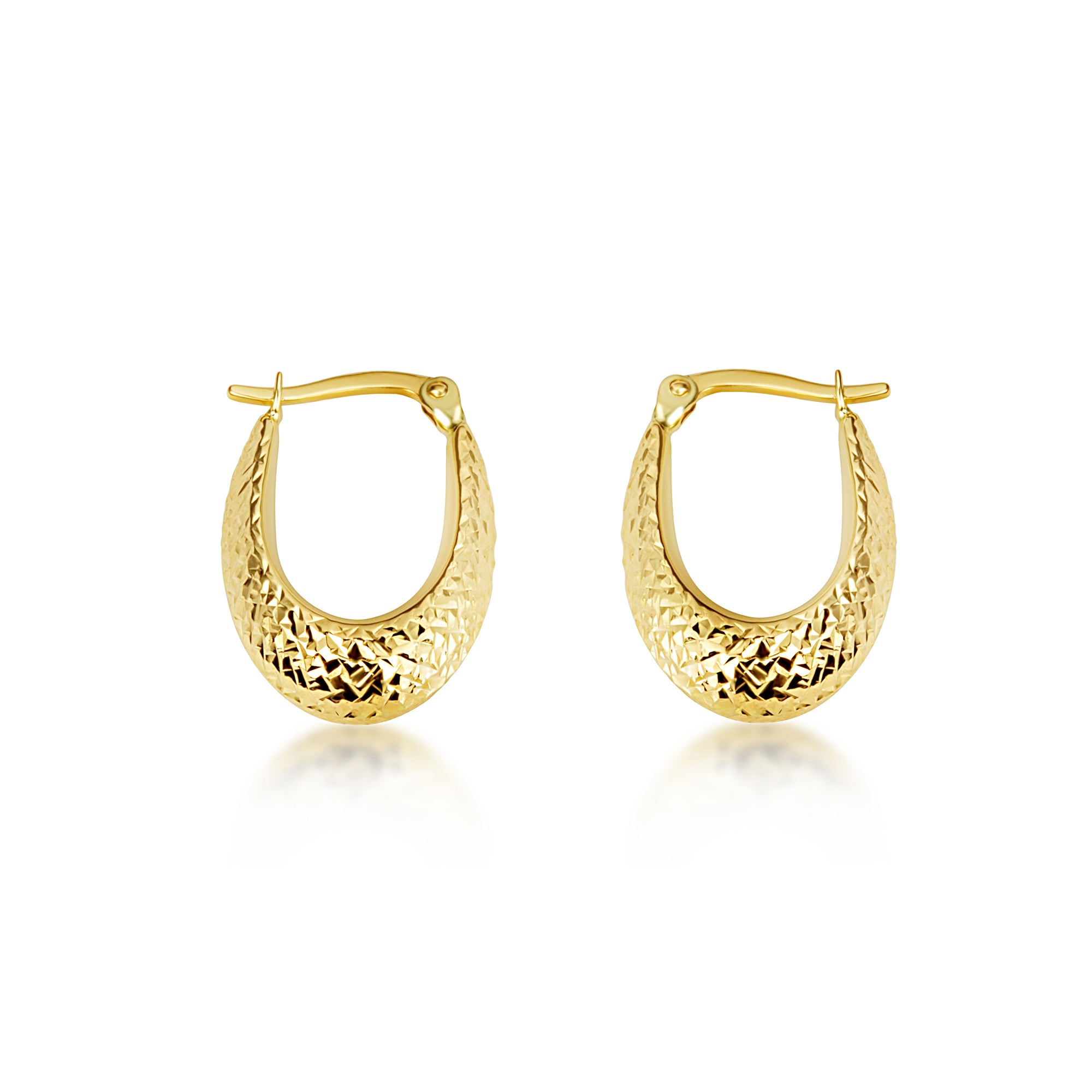 14K Yellow Gold Textured Oval Hoop Earrings, view 4