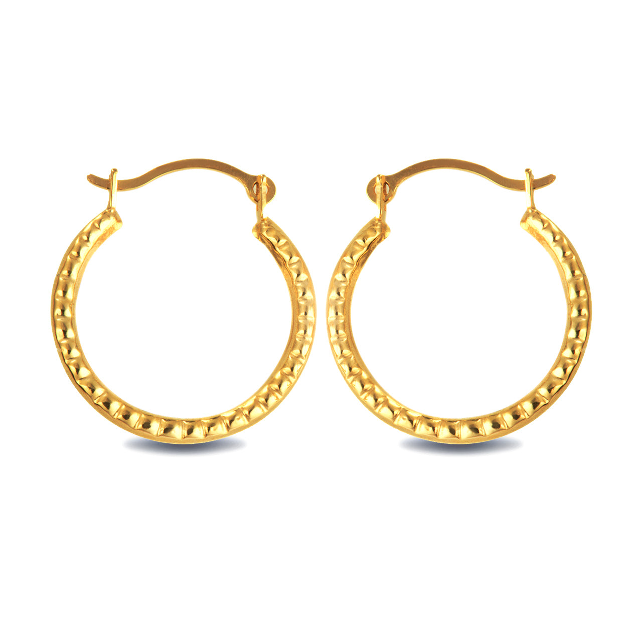 14K Yellow Gold Textured Reversible Hoop Earrings (0.60")