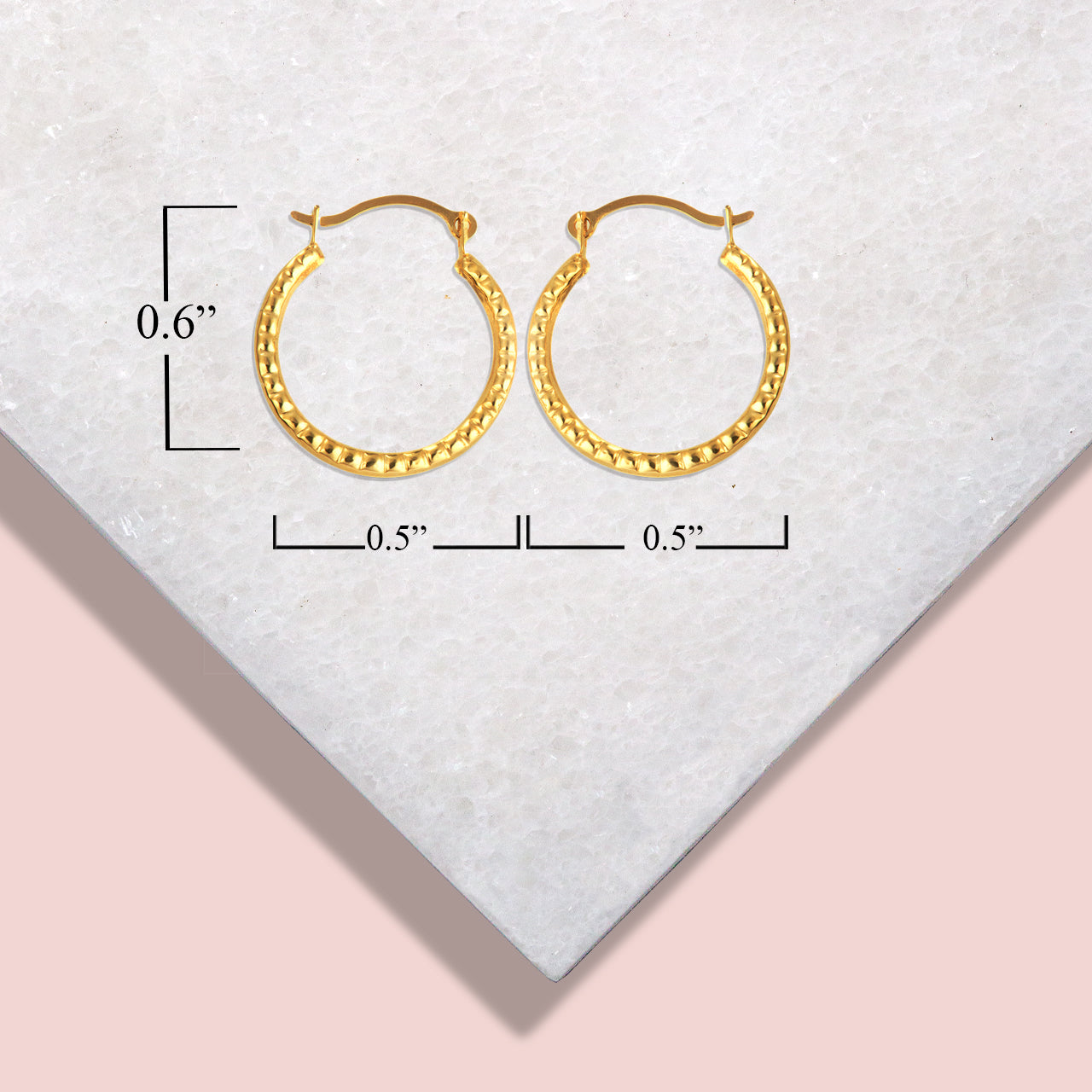 14K Yellow Gold Textured Reversible Hoop Earrings (0.60"), view 3
