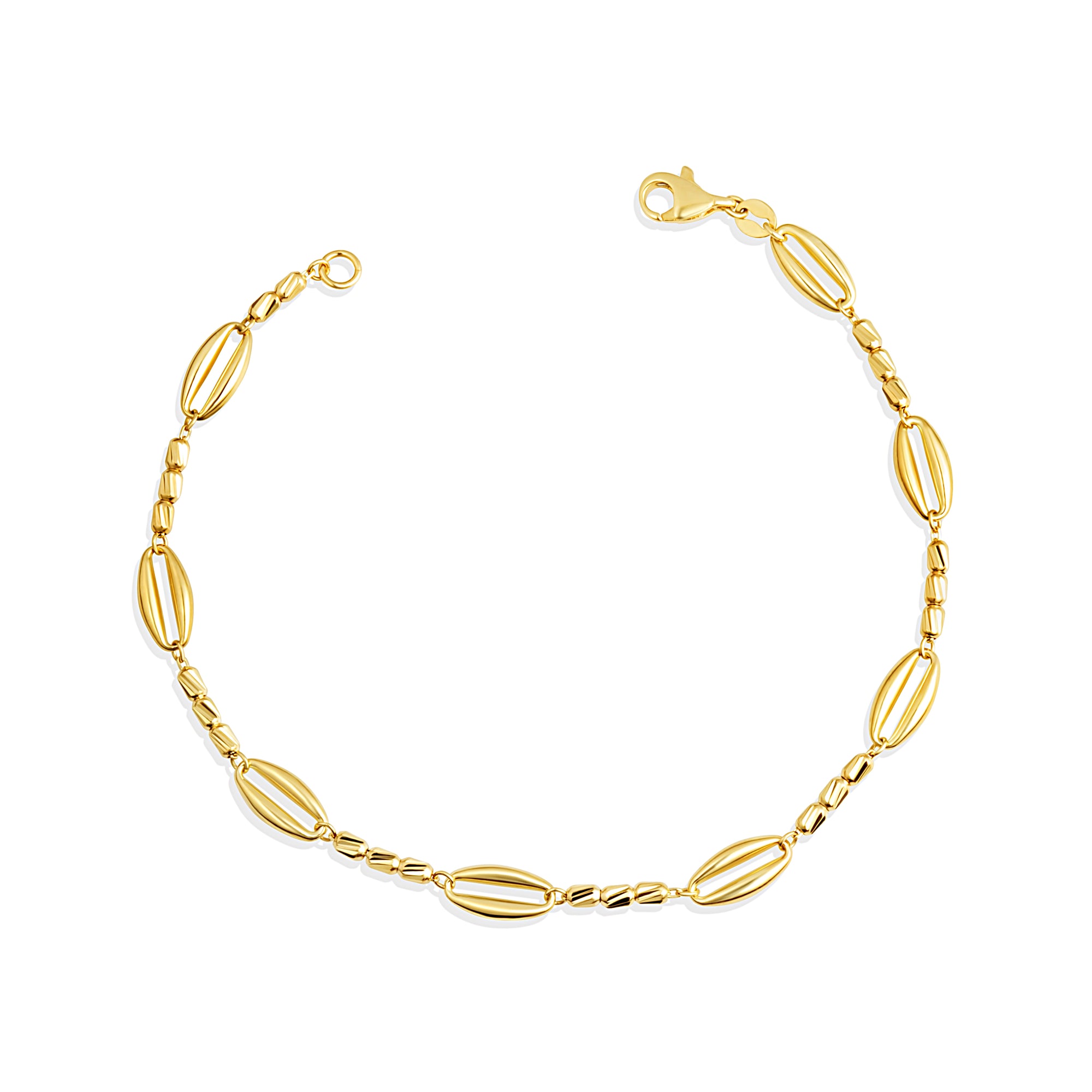 14K Yellow Gold Tube Link Cut Bracelet 7"